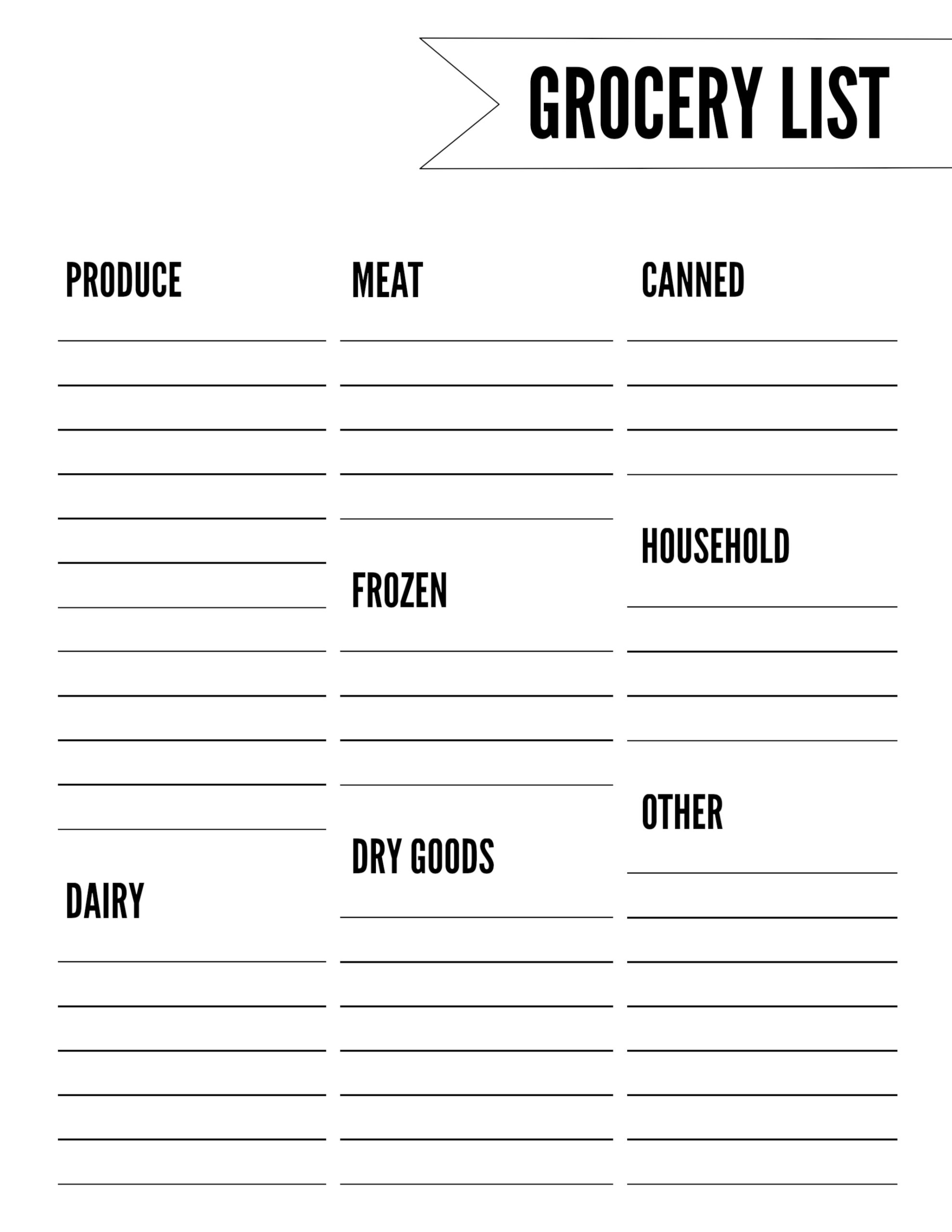 Free Printable Grocery List Template - Paper Trail Design With Blank Grocery Shopping List Template