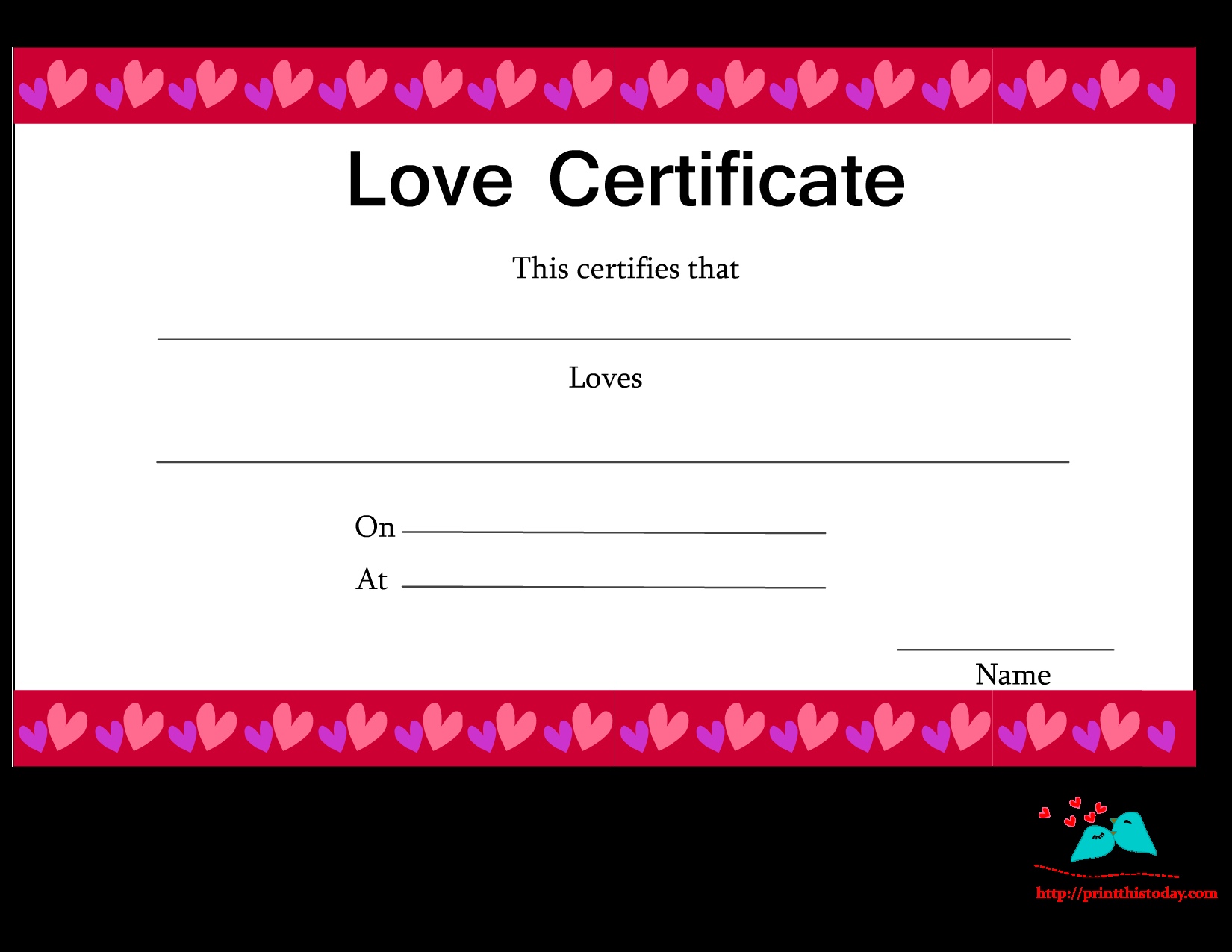 Free Printable Love Certificates Regarding Love Certificate Templates