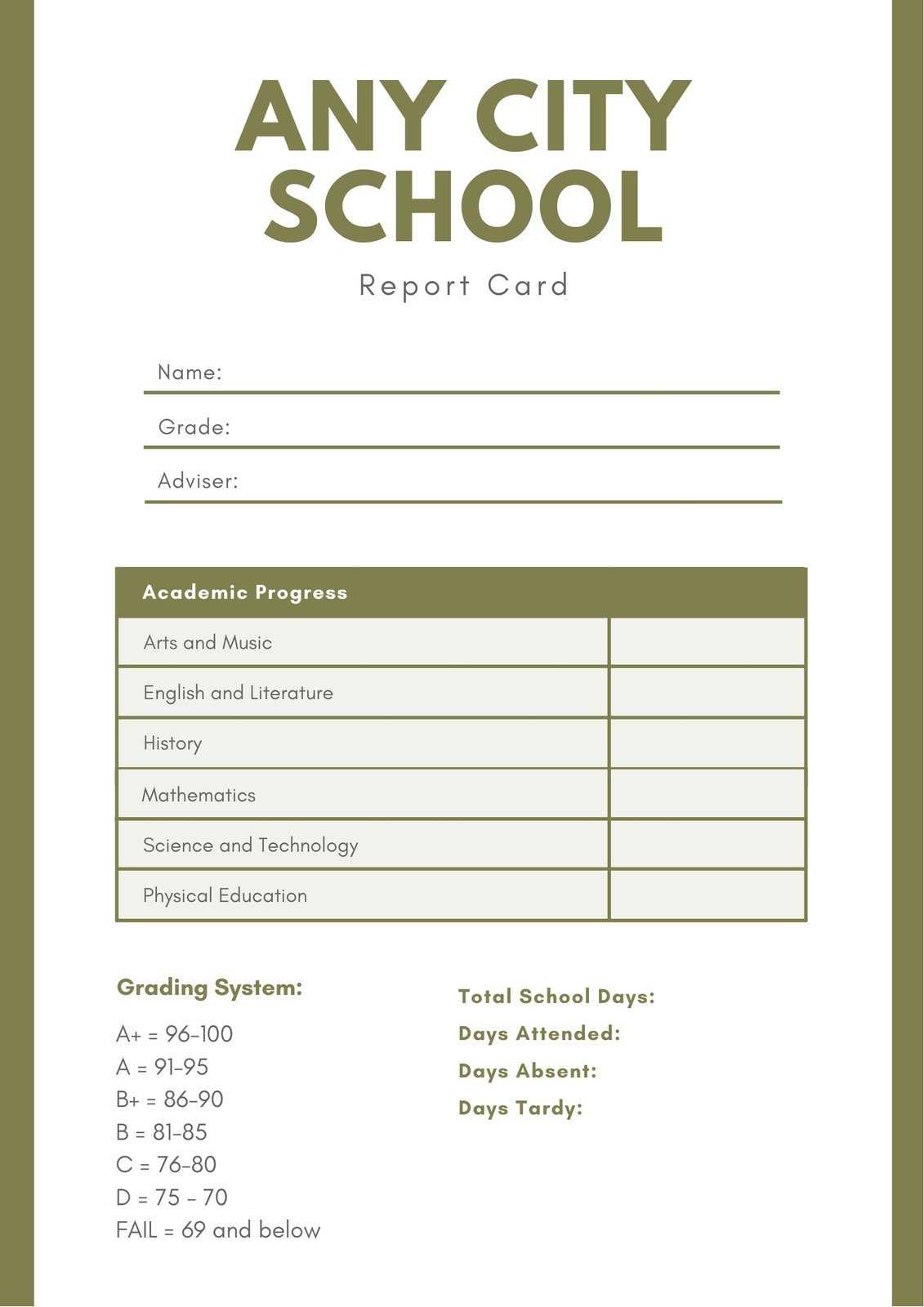 Free Printable Middle School Report Card Templates  Canva In Middle School Report Card Template