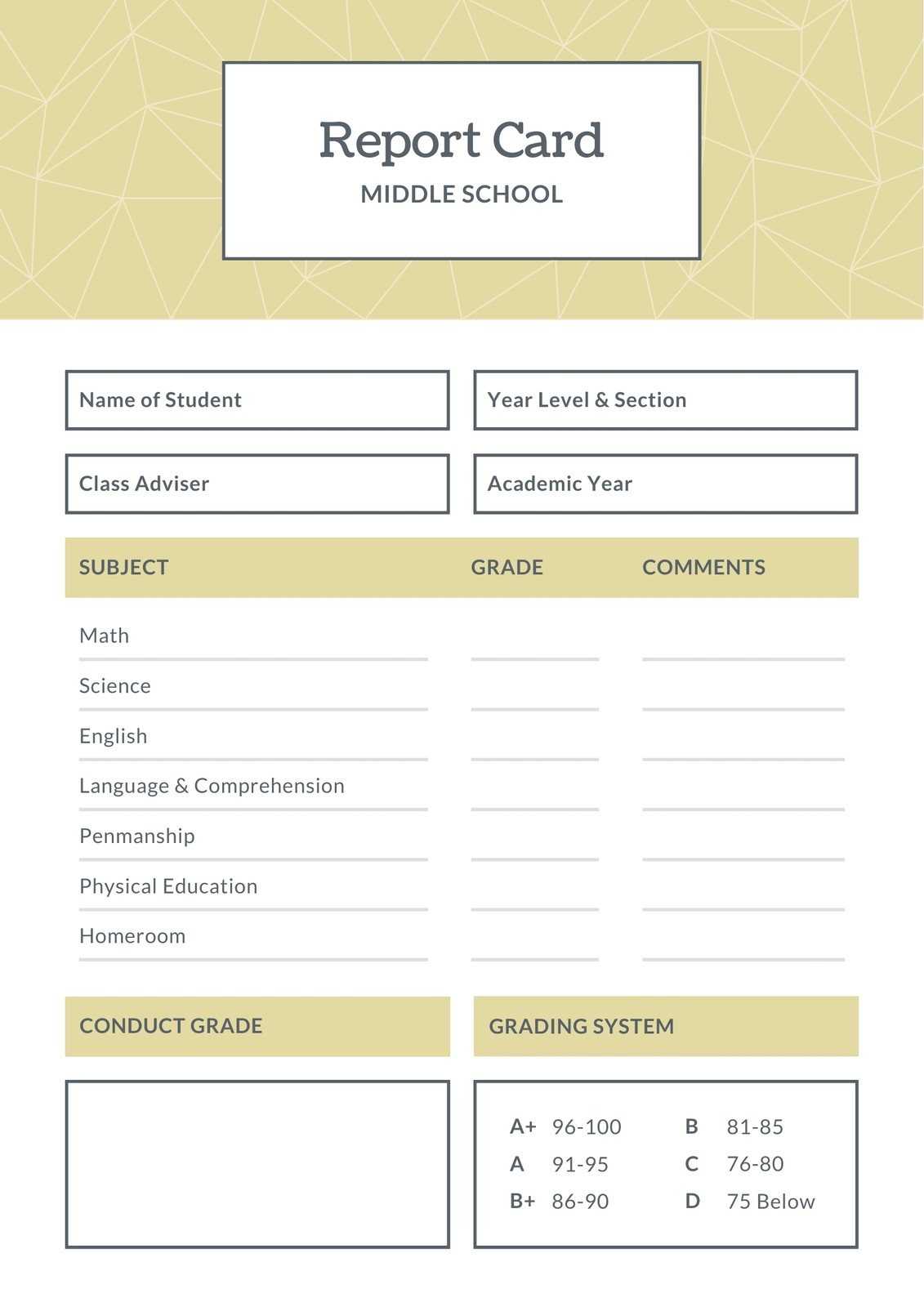 Free Printable Middle School Report Card Templates  Canva With Regard To Middle School Report Card Template