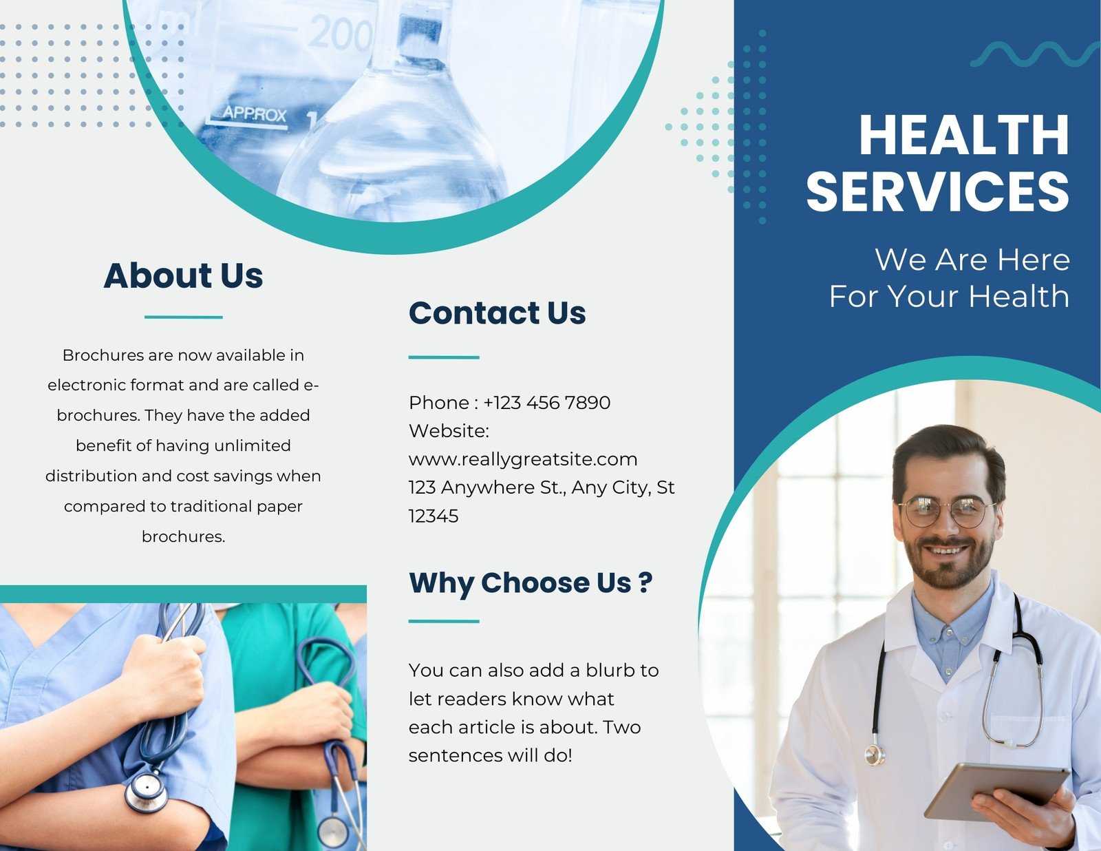 Free, Printable Professional Medical Brochure Templates  Canva Throughout Medical Office Brochure Templates