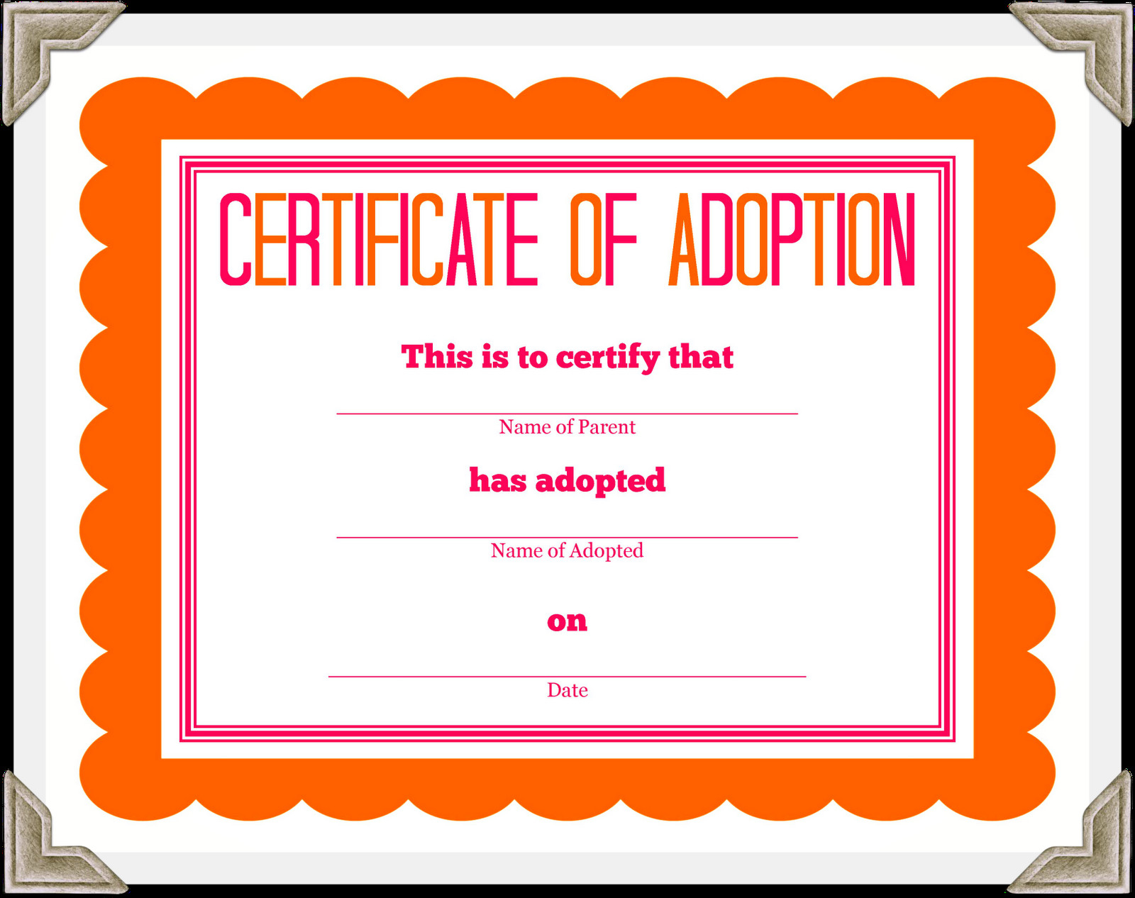 ?Free Printable Sample Certificate Of Adoption Template? Pertaining To Child Adoption Certificate Template