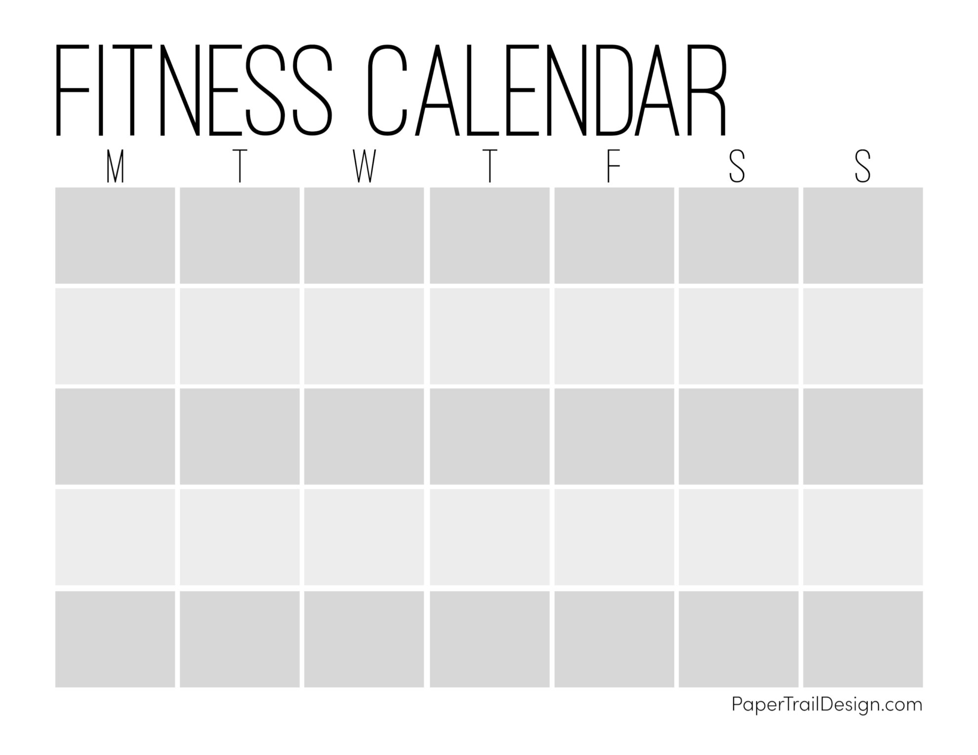 Free Printable Workout Calendar Template - Paper Trail Design Regarding Blank Workout Schedule Template