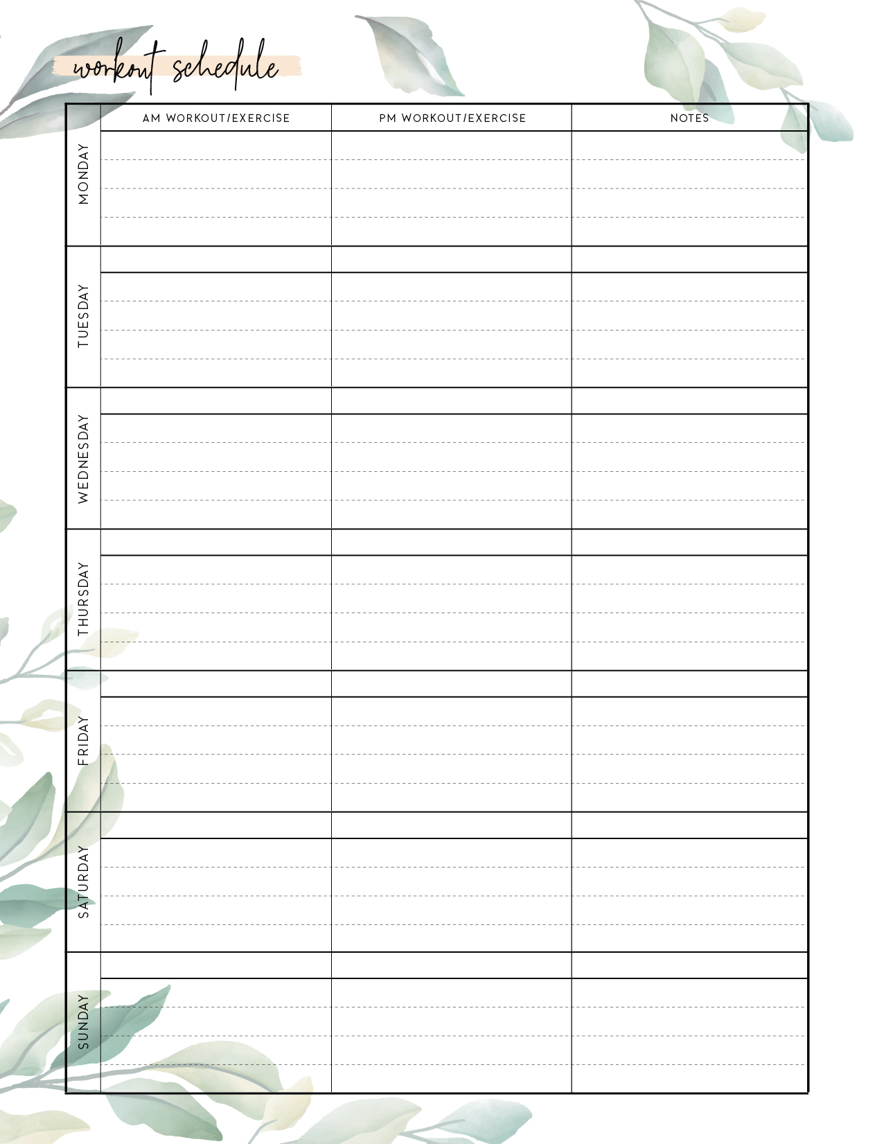 Free Printable Workout Schedule Template – World Of Printables With Regard To Blank Workout Schedule Template