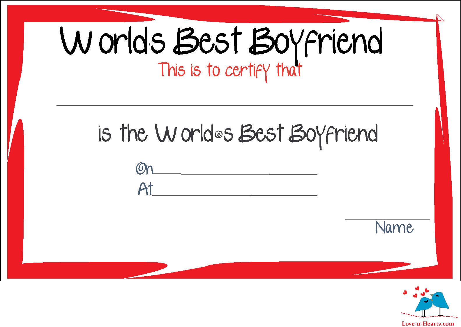 Free Printable World’s Best Boyfriend Certificates Regarding Love Certificate Templates