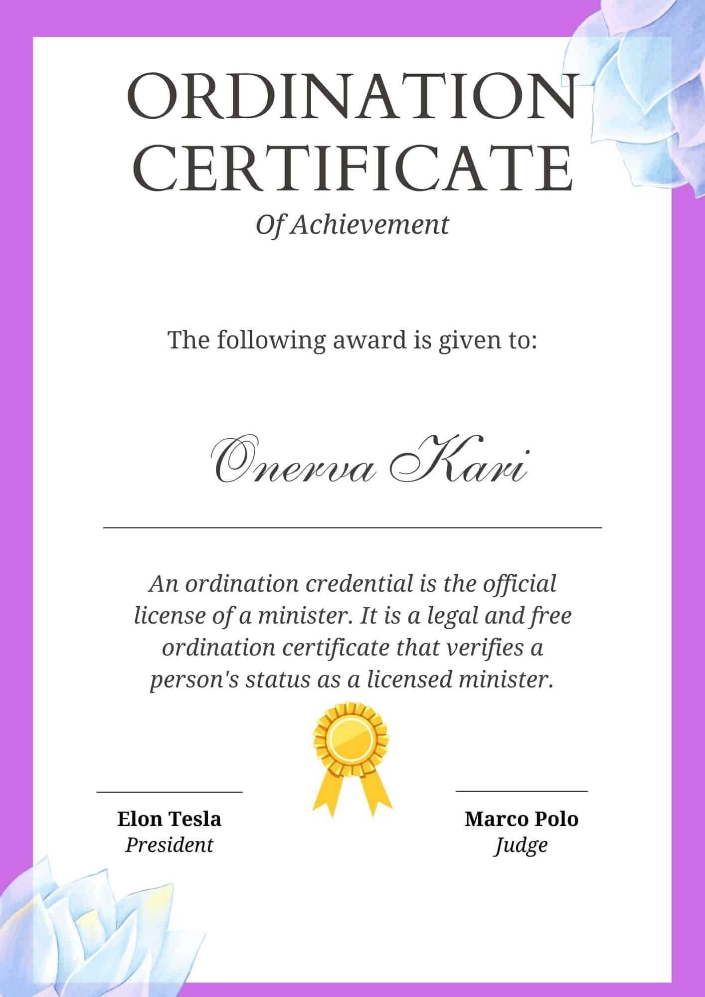 Free Printables] Ordination Certificate Template Online Throughout Free Ordination Certificate Template