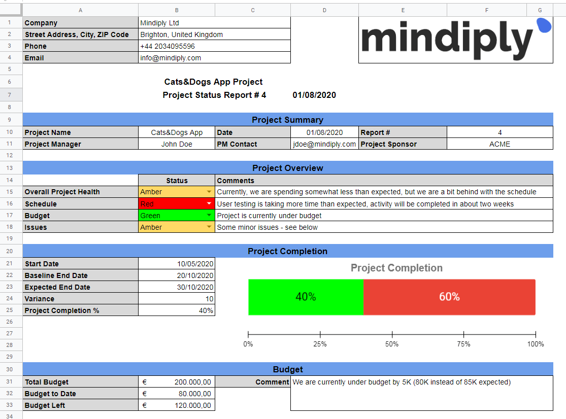 Free Project Management Report Template