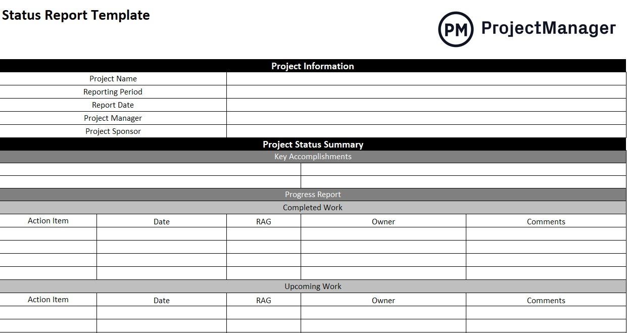 Free Project Status Report Template - ProjectManager For Weekly Activity Report Template