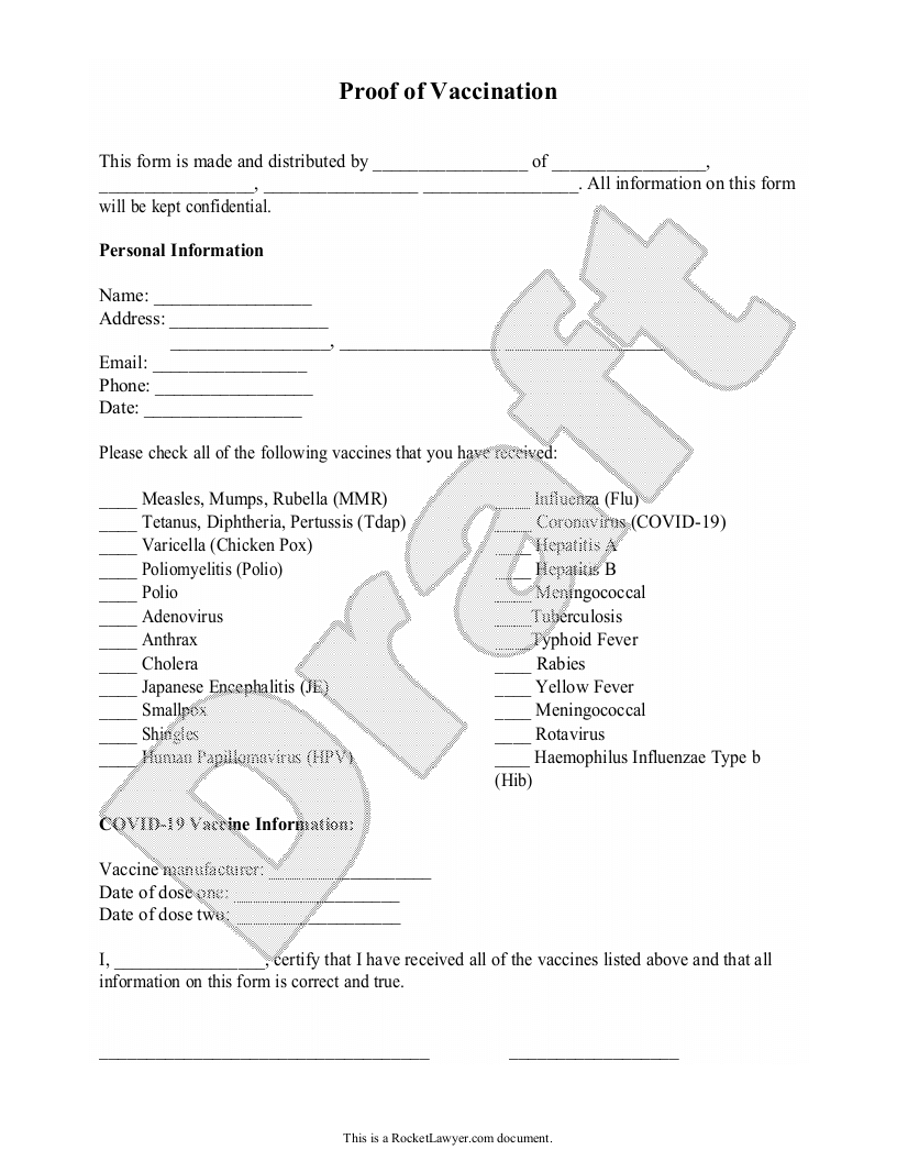 Free Proof of Vaccination Form  Free to Print, Save & Download In Certificate Of Vaccination Template