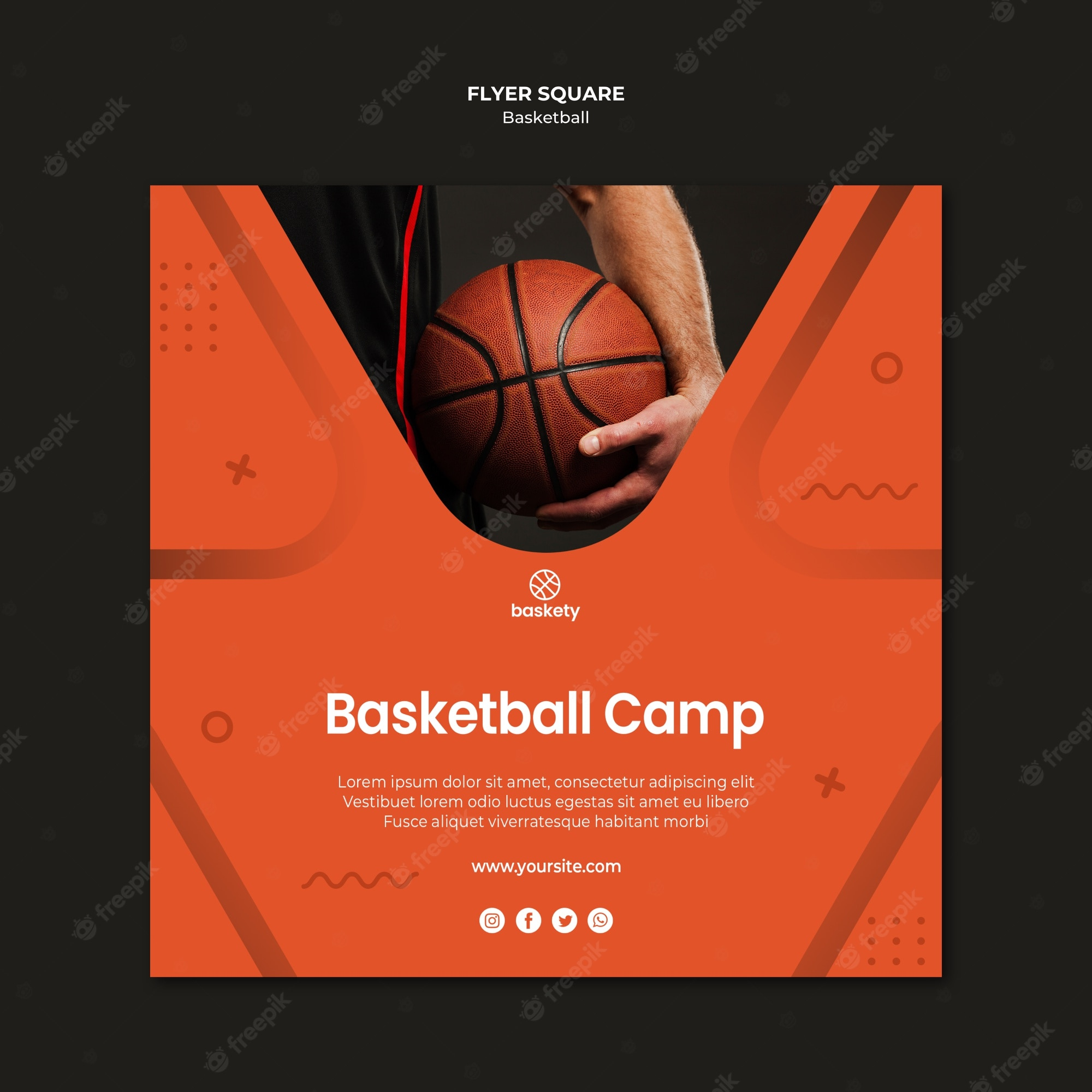Free PSD  Basketball camp flyer square Intended For Basketball Camp Brochure Template