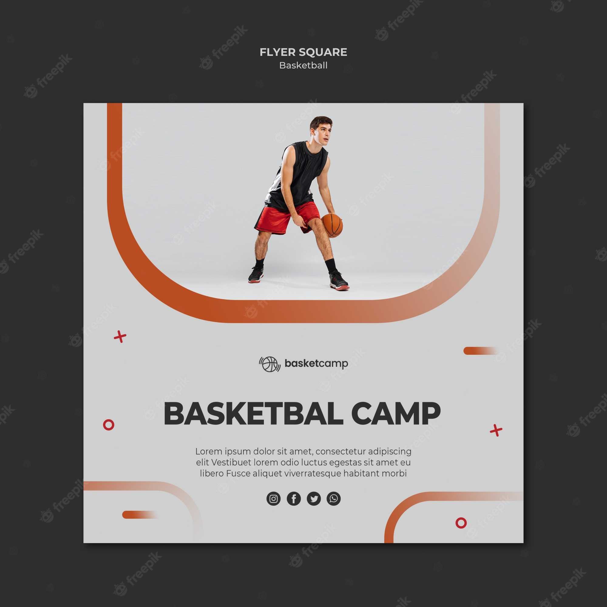 Free PSD  Basketball camp square flyer template