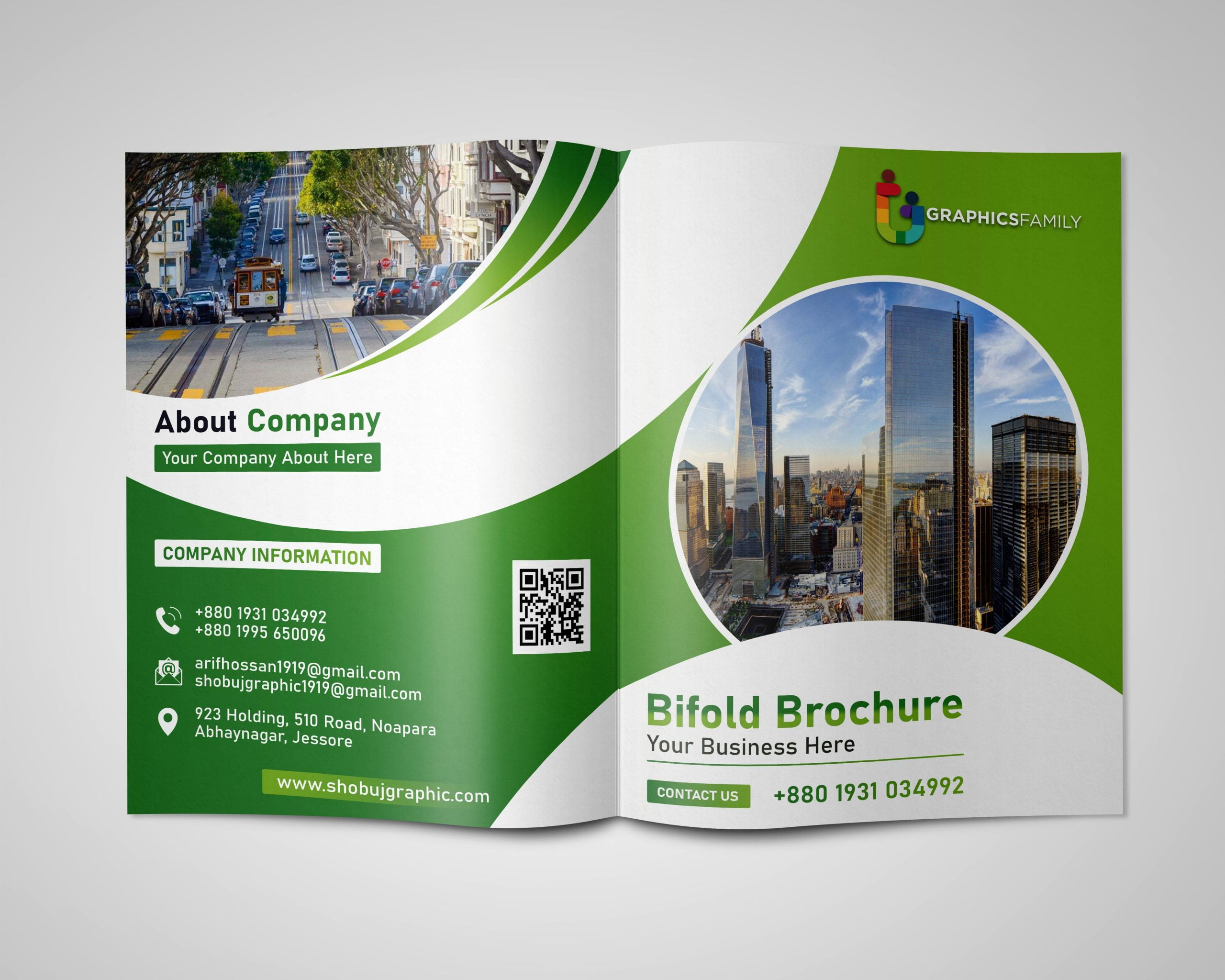 Free PSD Creative Bi-Fold Brochure Template – GraphicsFamily In Two Fold Brochure Template Psd
