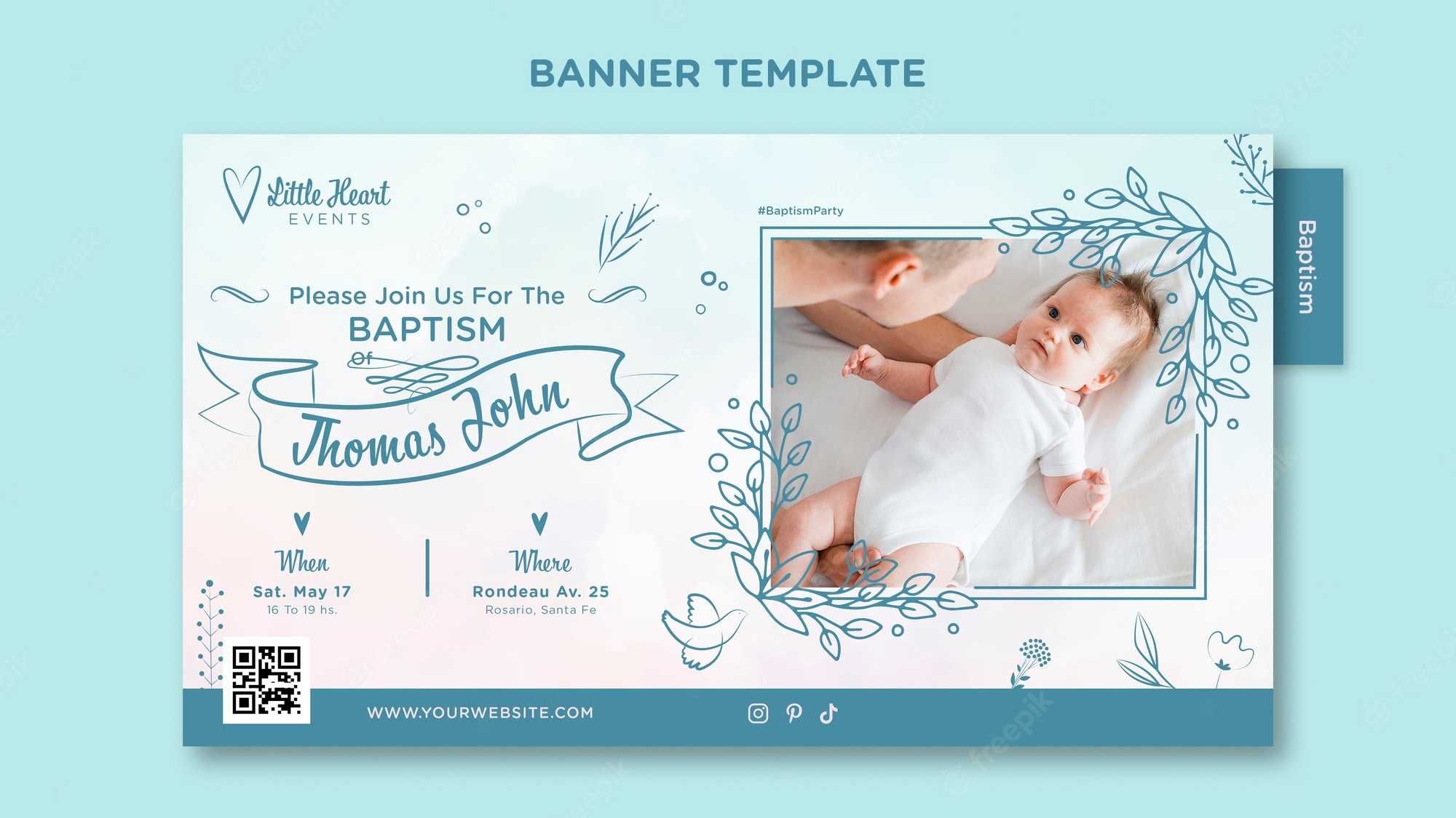 Free PSD  Flat design baptism banner template Intended For Christening Banner Template Free