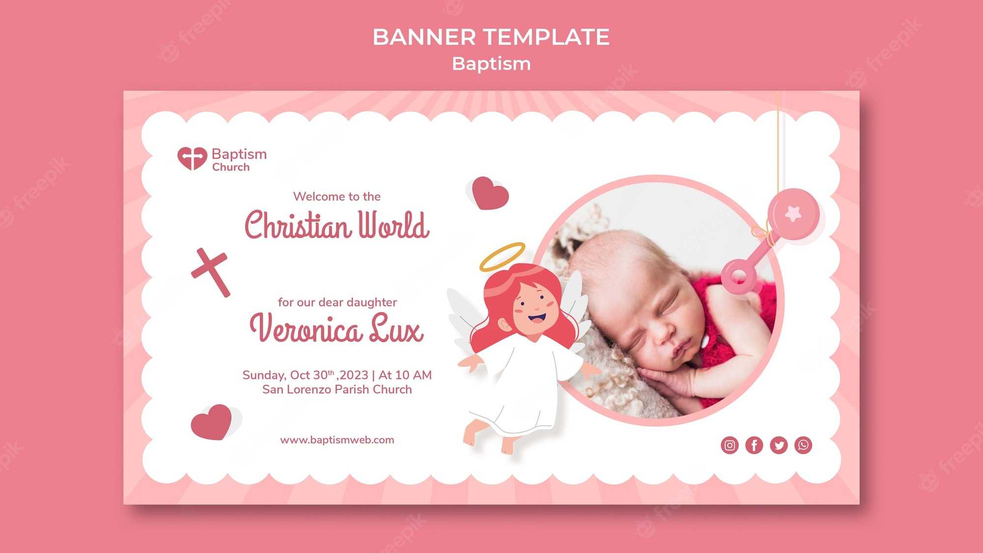 Free PSD  Flat design baptism banner template With Christening Banner Template Free