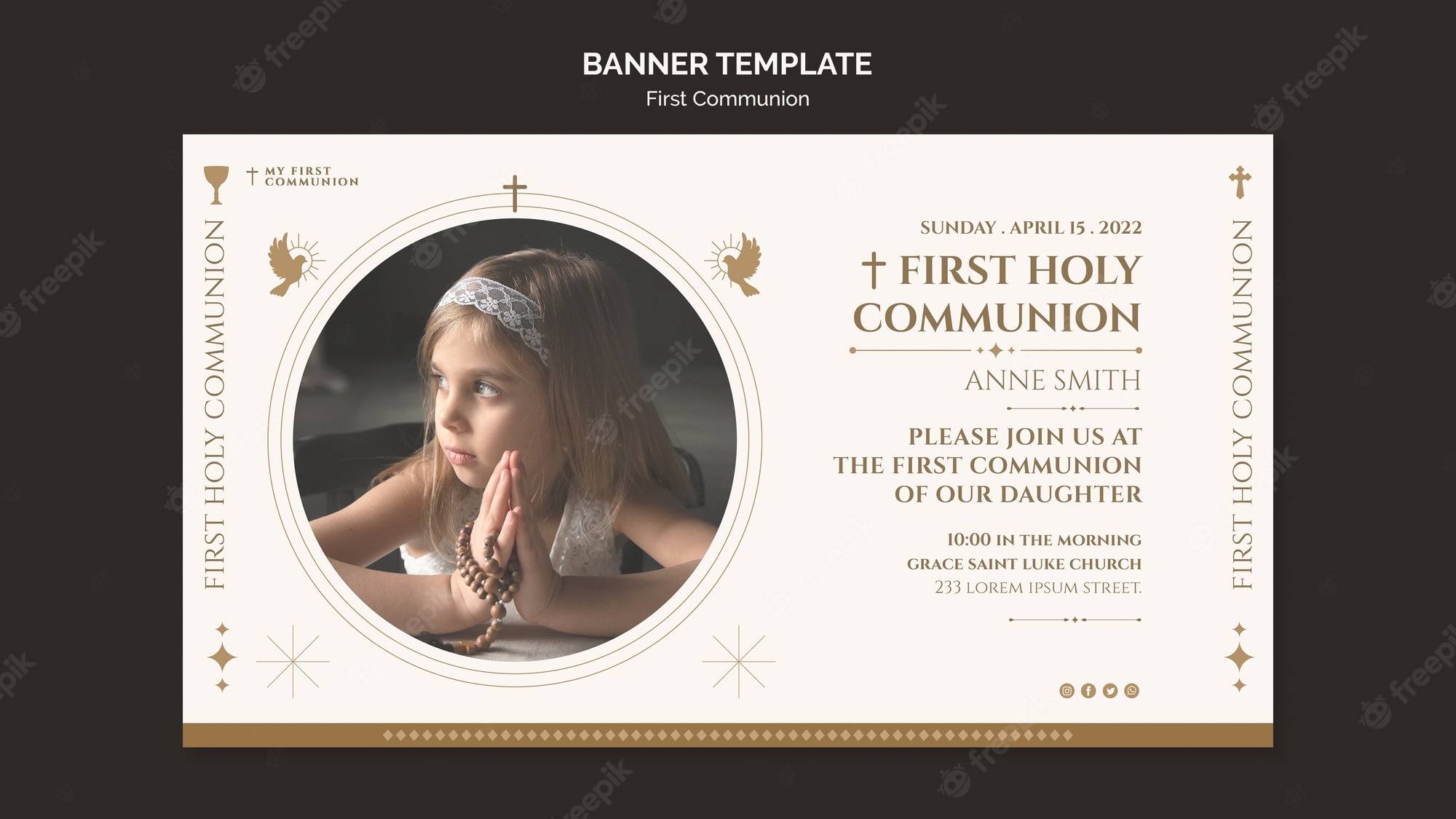 Free PSD  Flat design first communion banner template Inside First Holy Communion Banner Templates