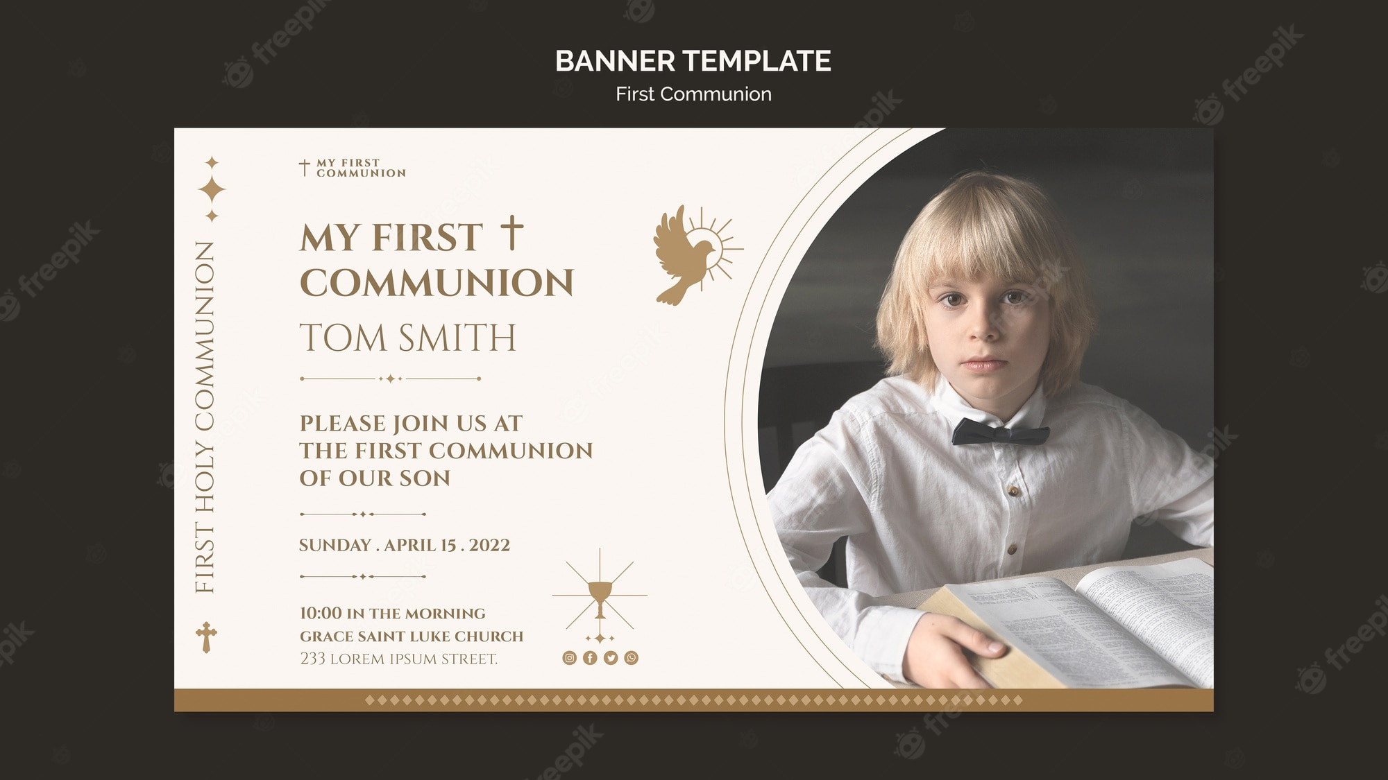 Free PSD  Flat design first communion banner template Regarding First Holy Communion Banner Templates