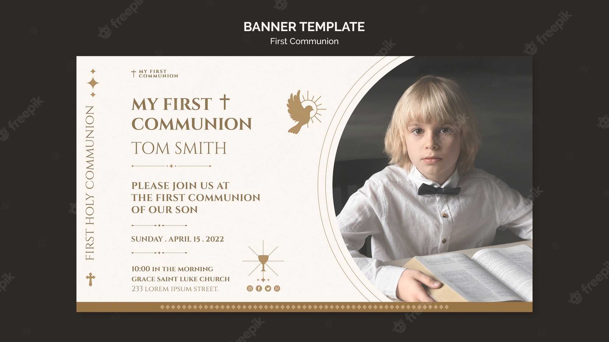 Free PSD  Flat Design First Communion Banner Template Regarding First Holy Communion Banner Templates