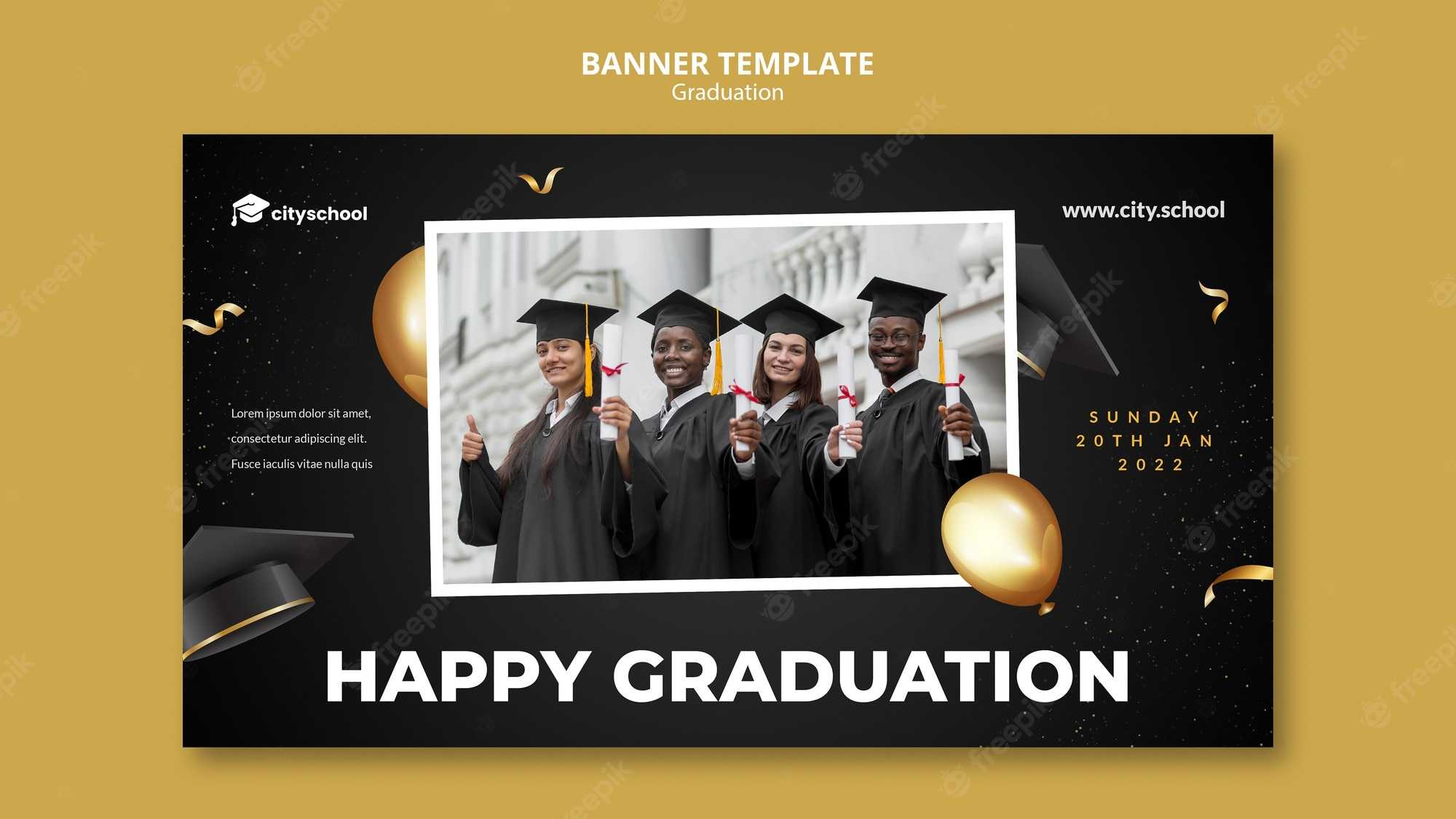 Free PSD  Happy graduation banner template Within Graduation Banner Template