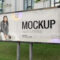 Free PSD  Street Advertising With Young Woman Mockup Inside Street Banner Template