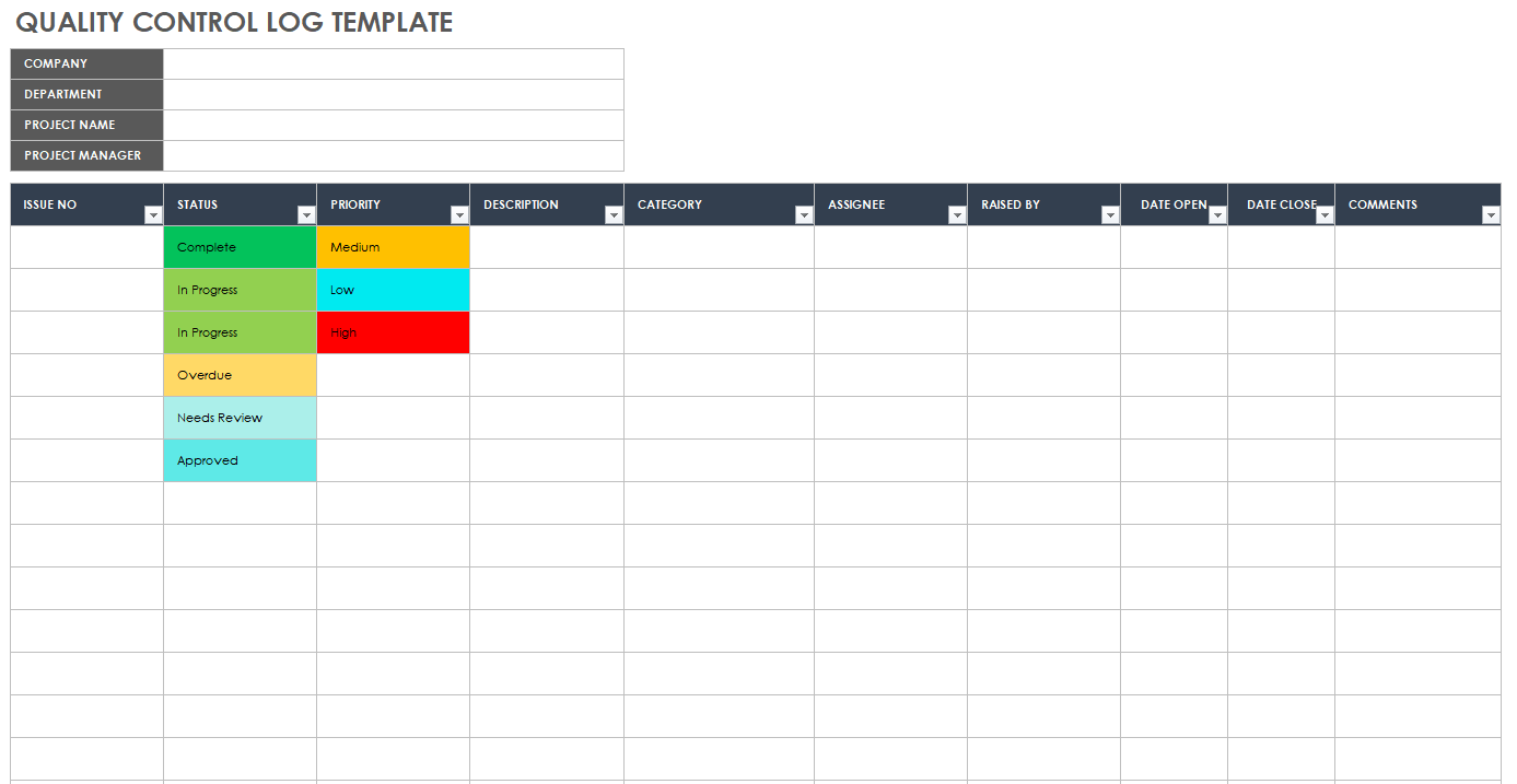 Free Quality Control Templates  Smartsheet Throughout Data Quality Assessment Report Template