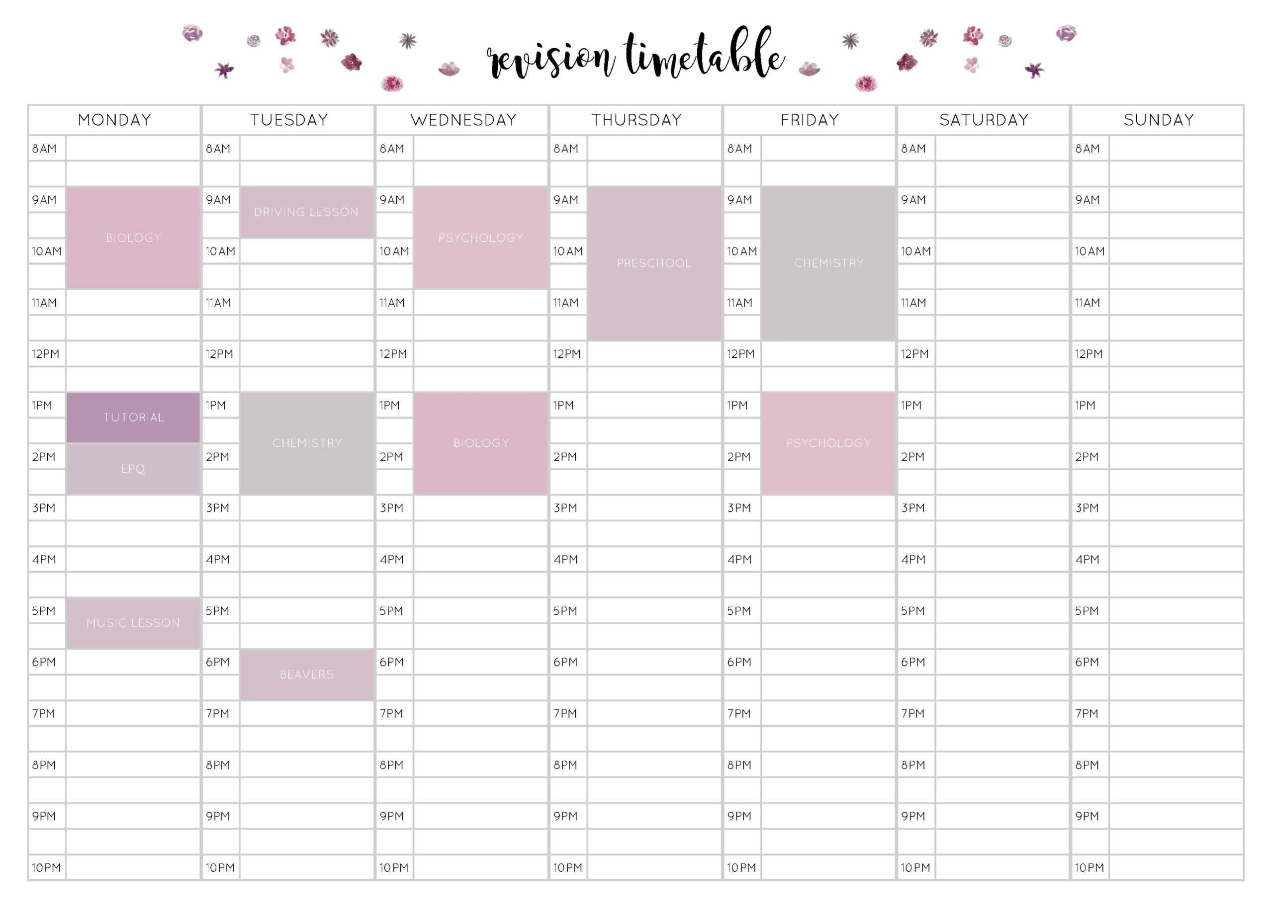 Free Revision Timetable Printable For Blank Revision Timetable Template