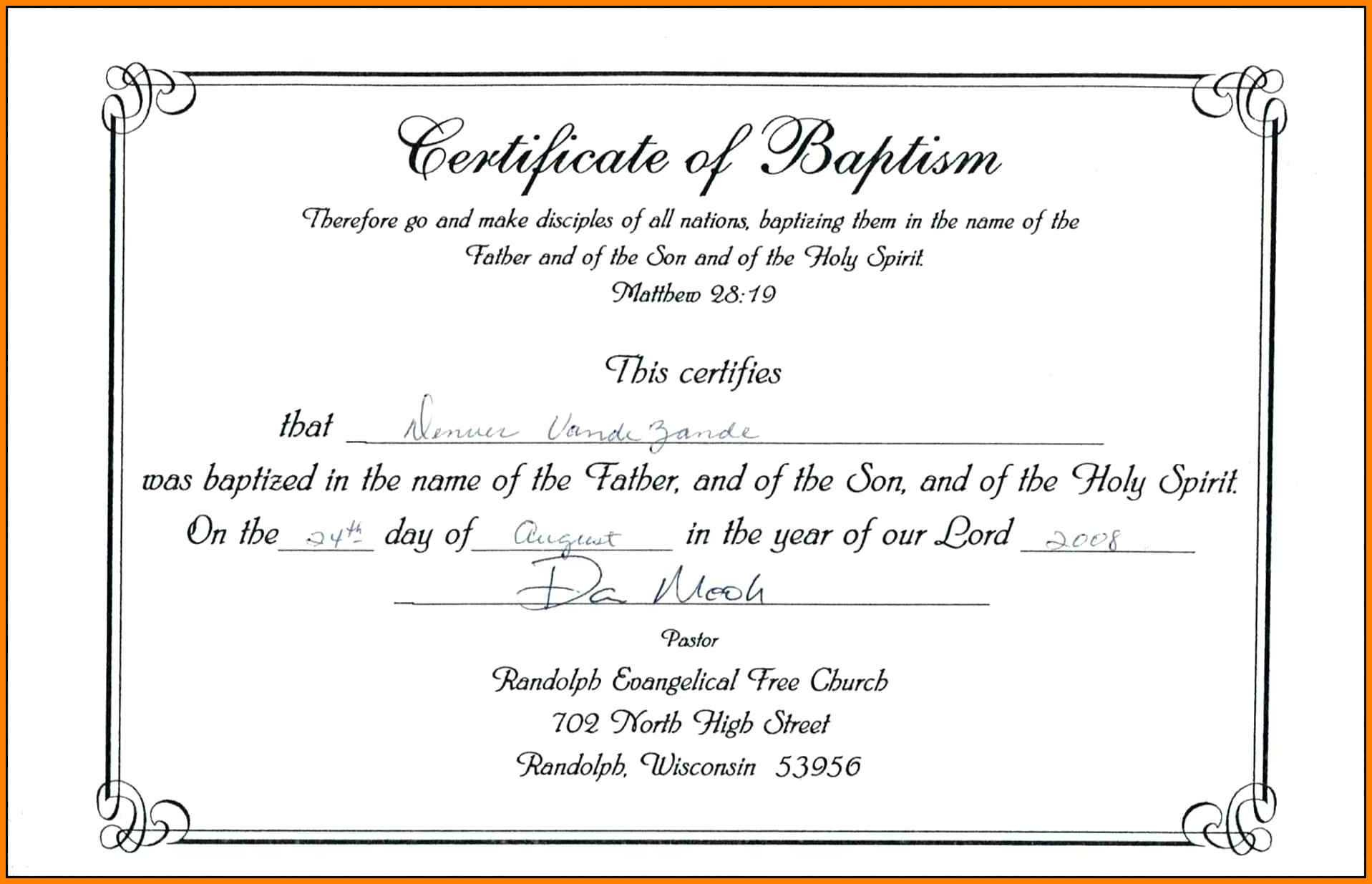 ❤️Free Sample Certificate Of Baptism form Template❤️ Within Christian Baptism Certificate Template