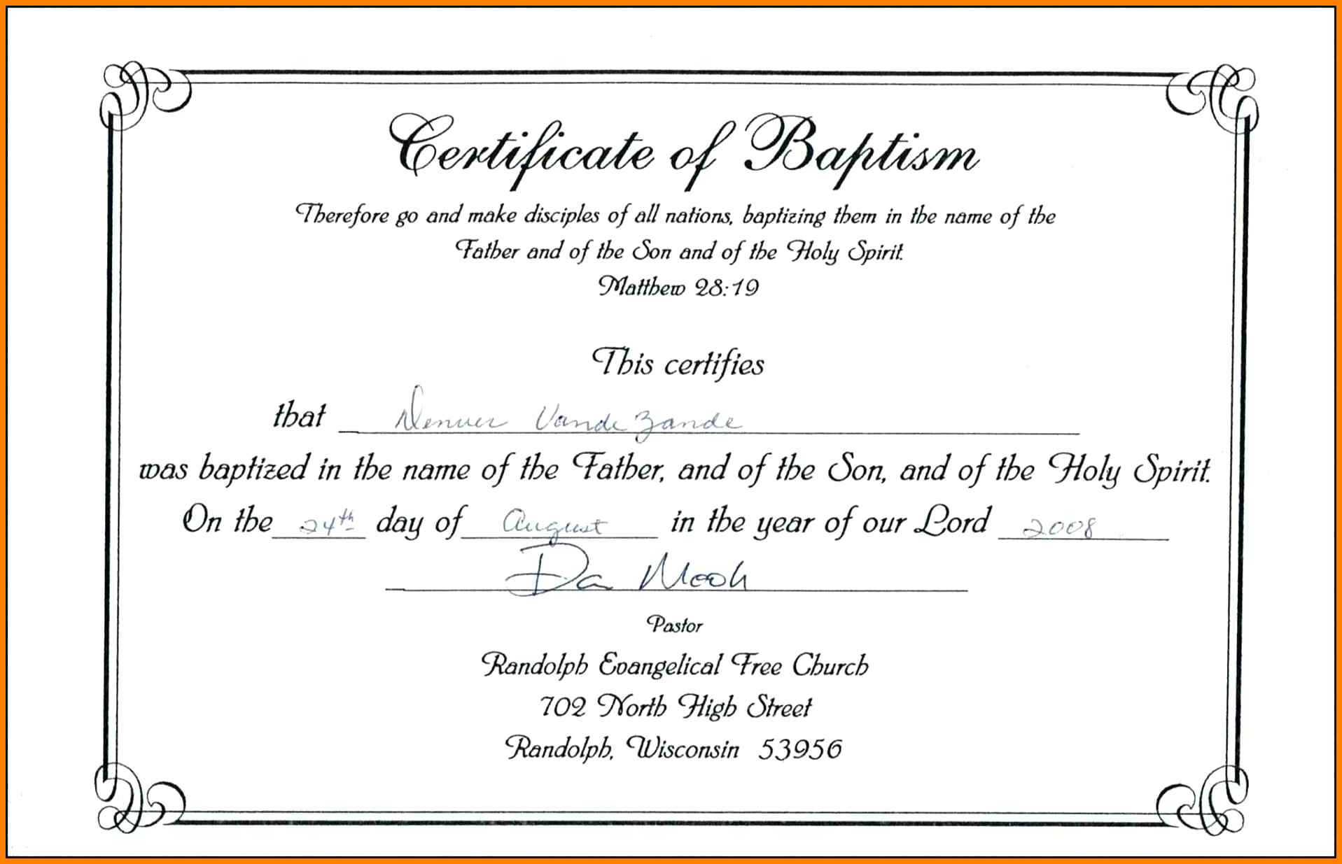 ❤️Free Sample Certificate Of Baptism Form Template❤️ Within Christian Baptism Certificate Template