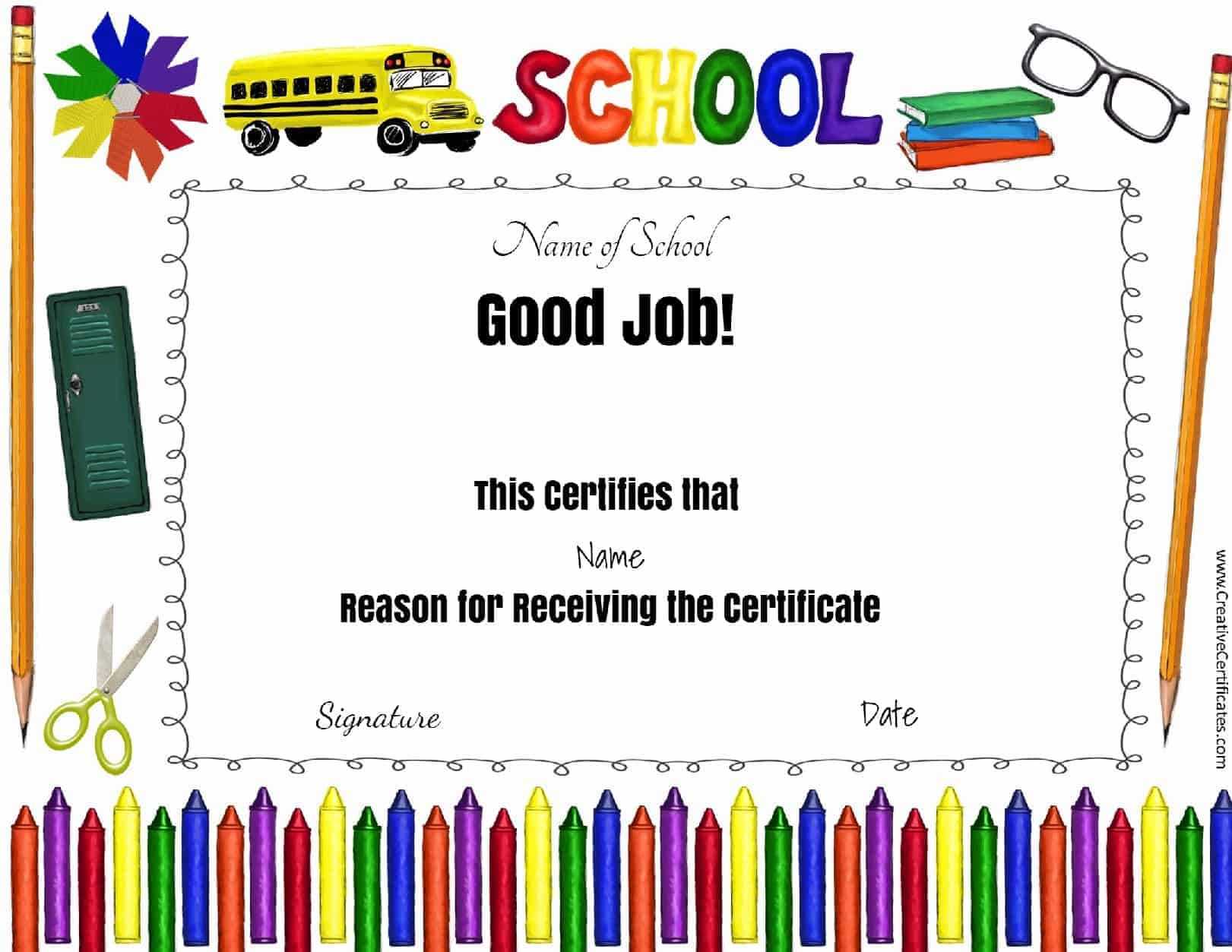 Free School Certificates & Awards Within Free Printable Certificate Templates For Kids