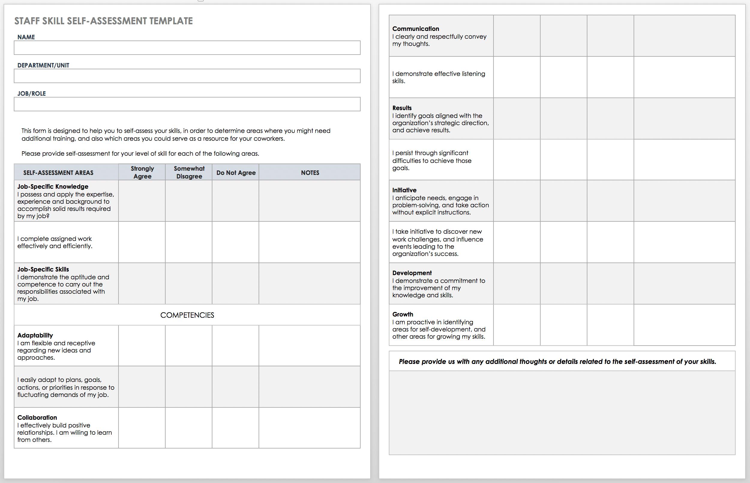 Free Self Evaluation Templates  Smartsheet Pertaining To Blank Evaluation Form Template