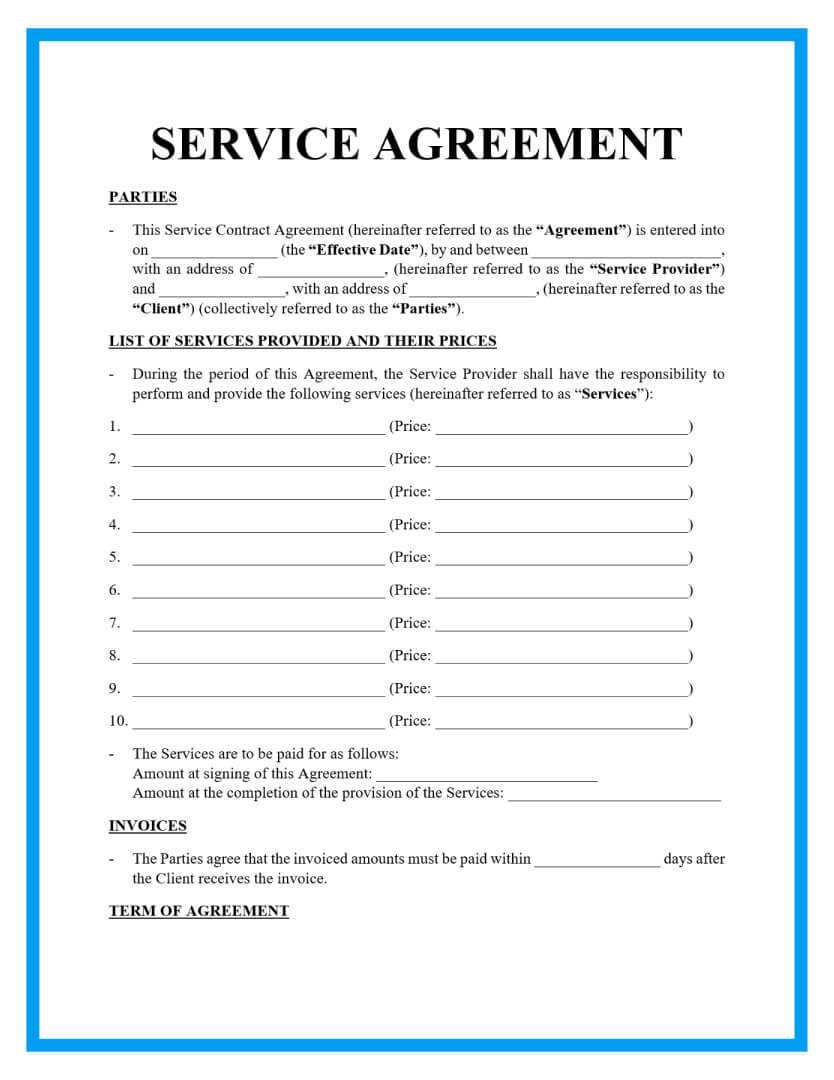 Free Service Contract Template Inside Blank Legal Document Template