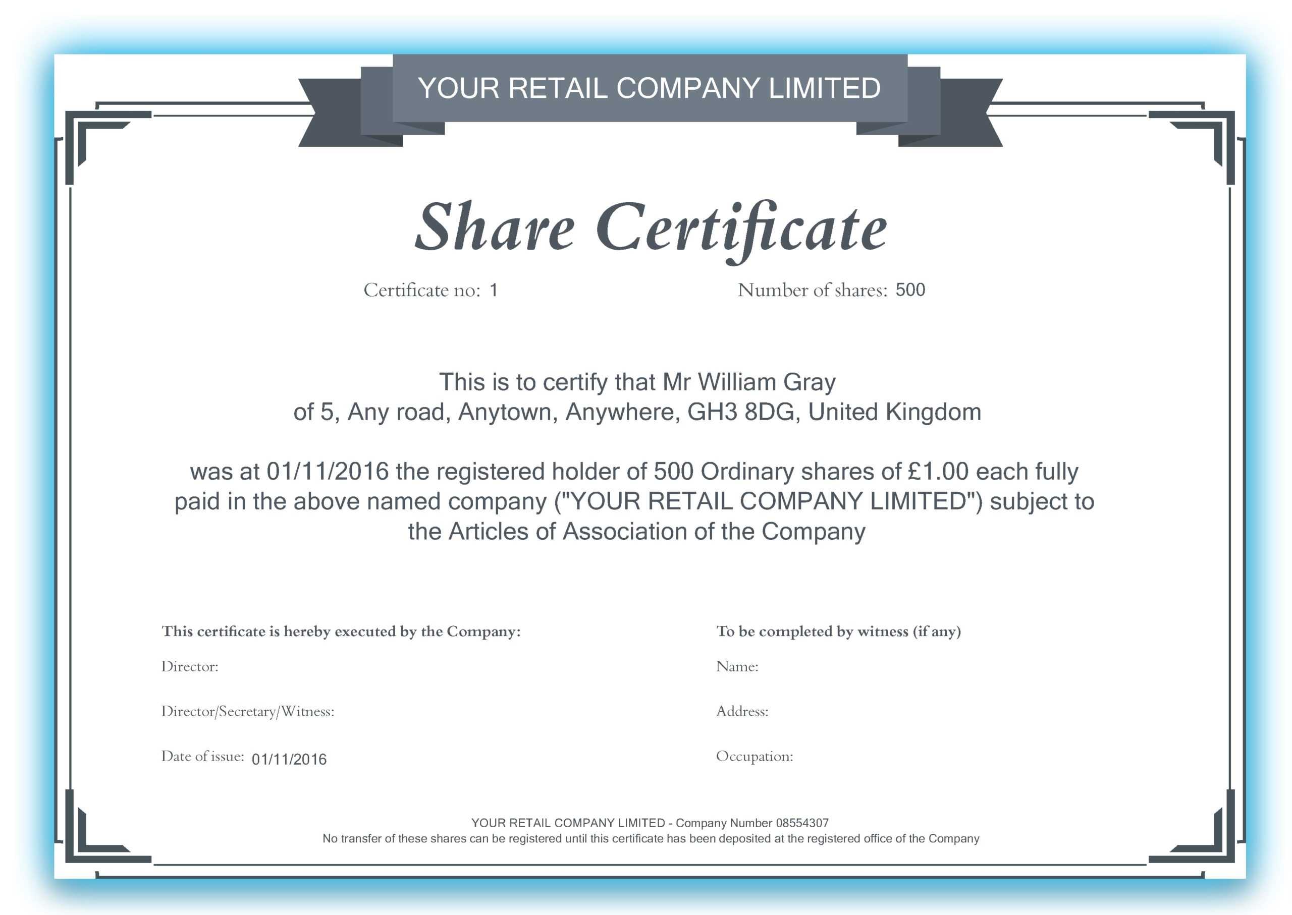 Free Share Certificate Template – Uniwide Formations In Shareholding Certificate Template