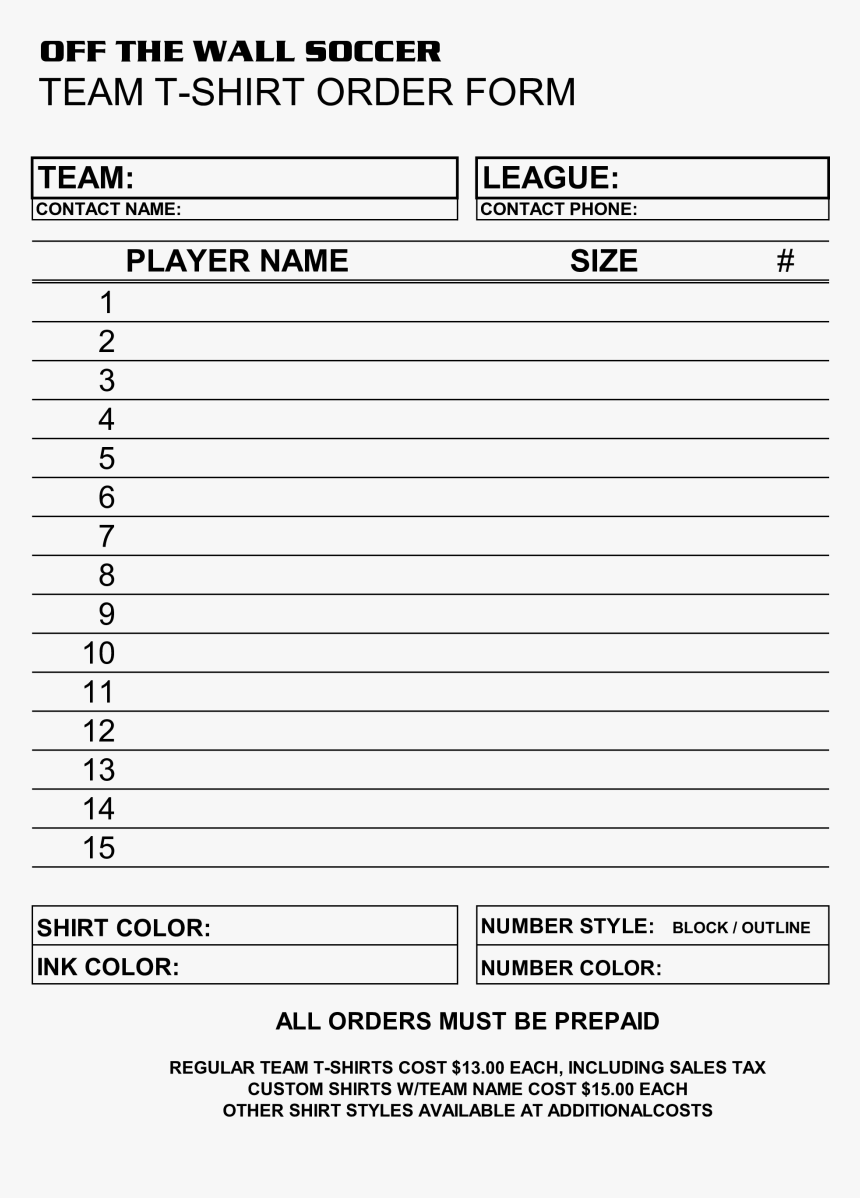 Free Soccer Team T Shirt Order Form Template Templates - T Shirt