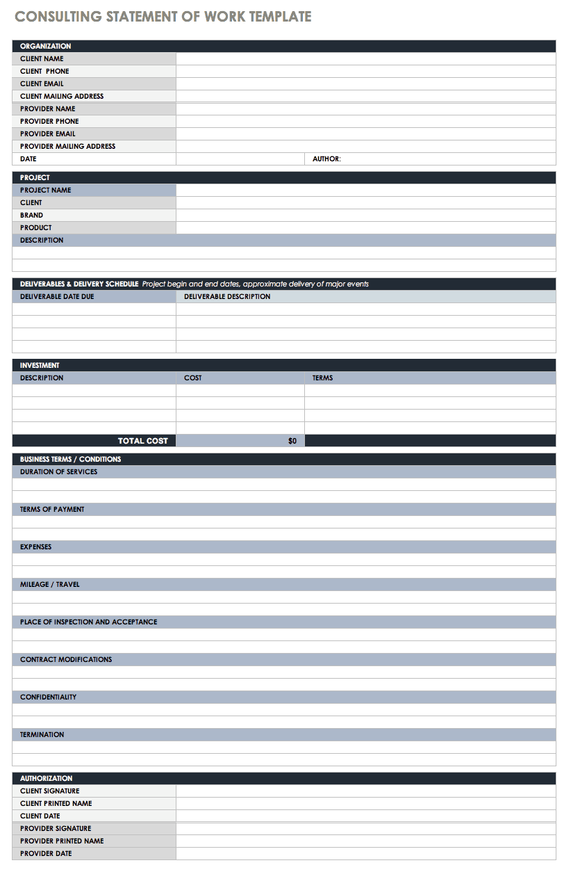 Free Statement Of Work Templates Smartsheet Pertaining To Blank Scheme Of Work Template