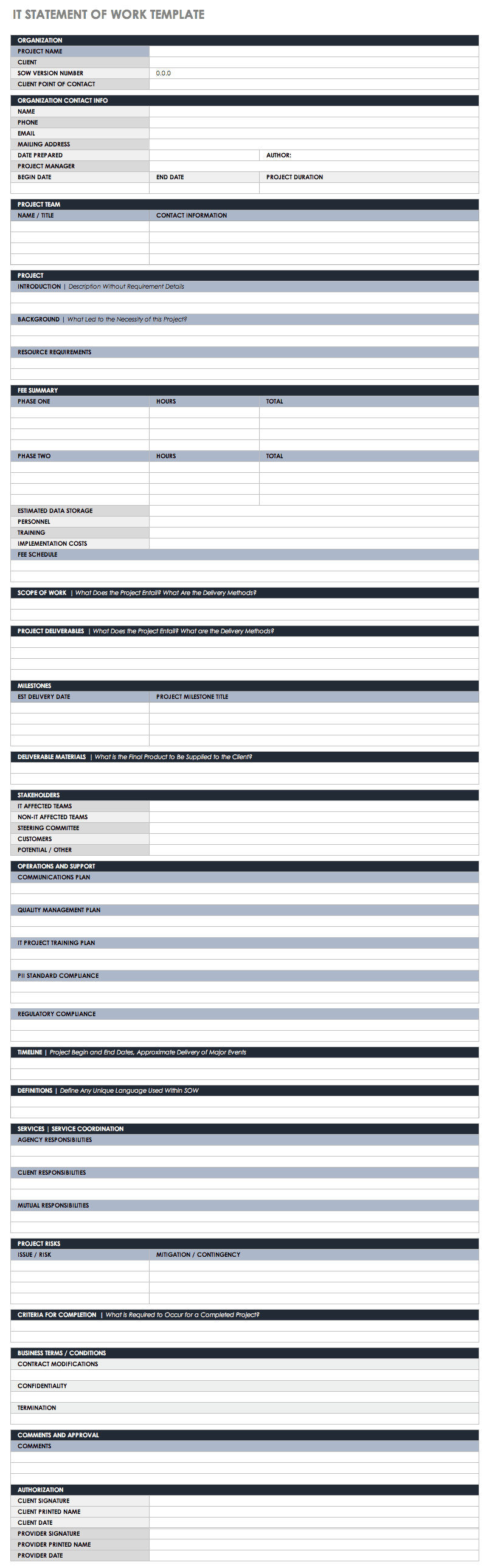 Free Statement Of Work Templates Smartsheet Throughout Blank Scheme Of Work Template