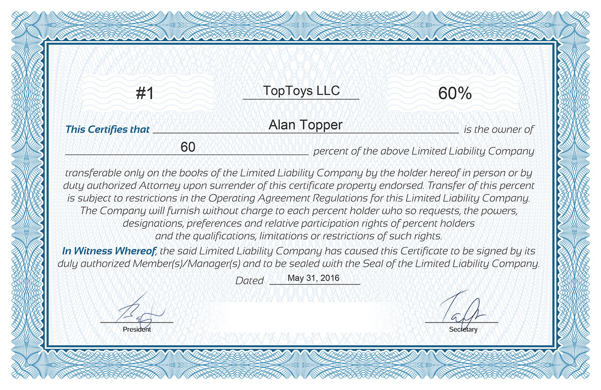 Free stock certificate online generator In Llc Membership Certificate Template Word