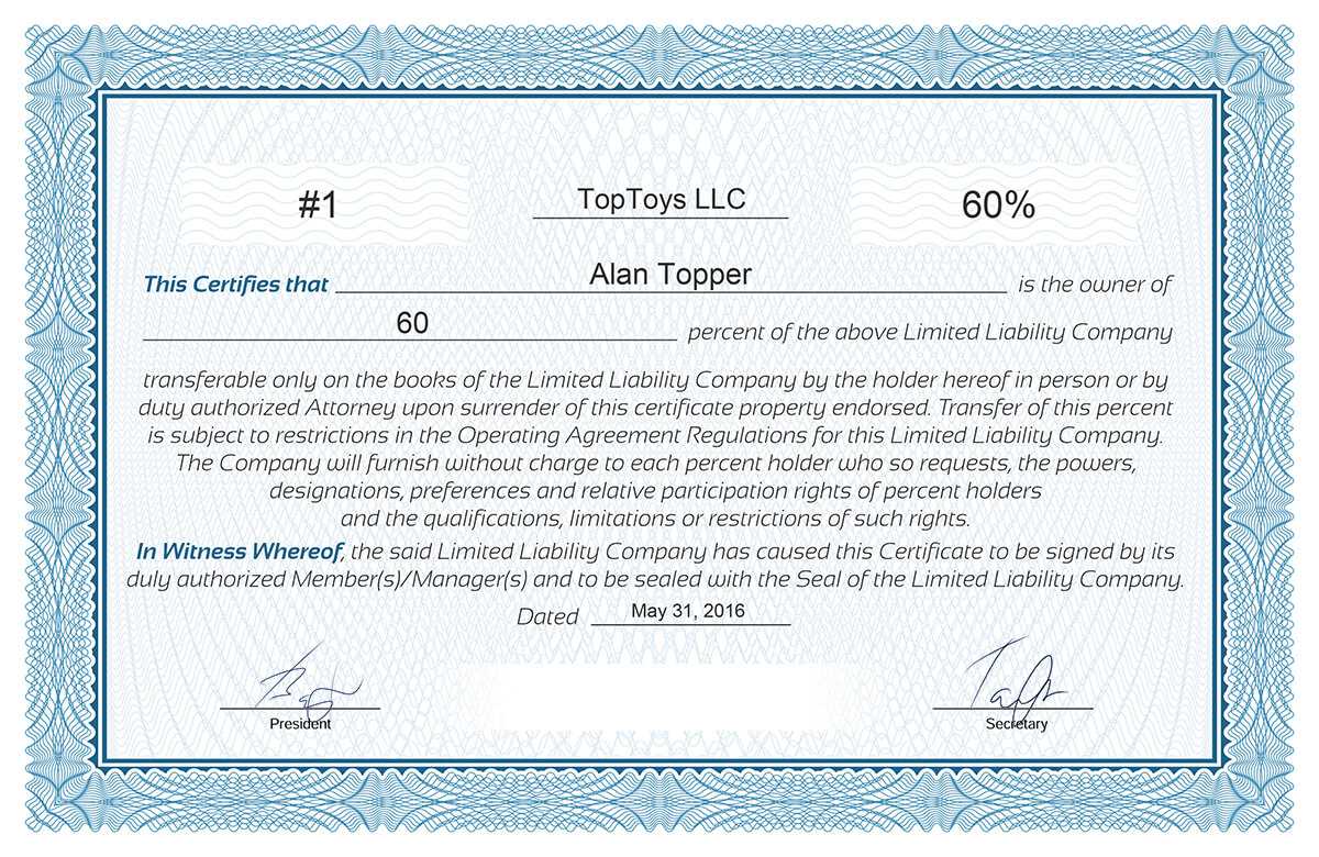 Free stock certificate online generator Regarding Llc Membership Certificate Template