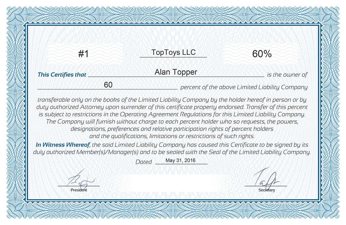 Free stock certificate online generator Regarding Llc Membership Certificate Template