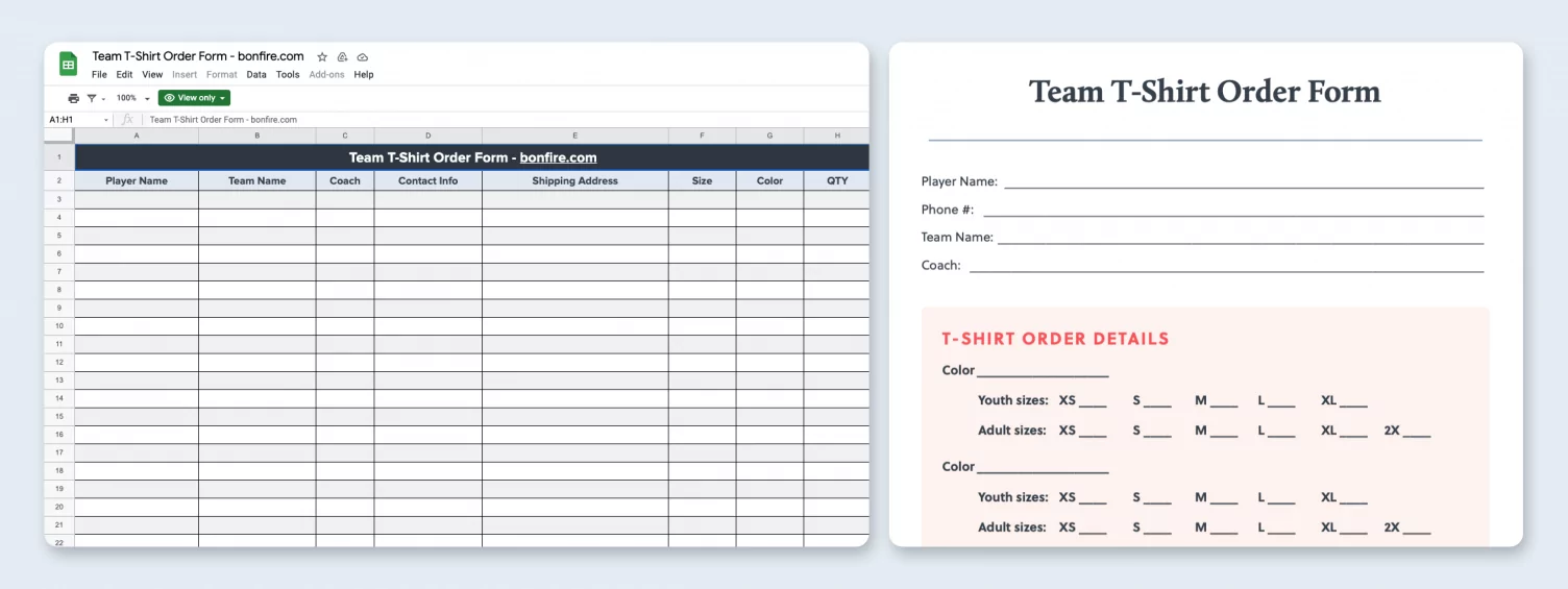 Free T-Shirt Order Form Template (Excel, Google Sheets, PDF)  Bonfire Pertaining To Blank Fundraiser Order Form Template