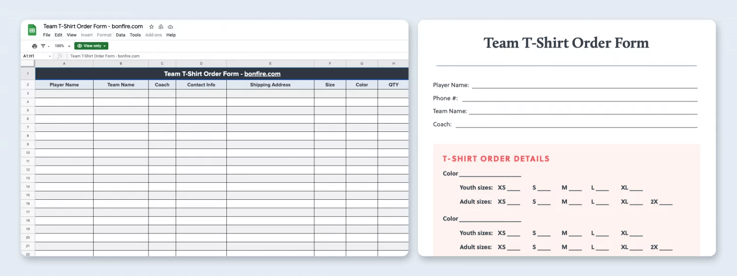 Free T Shirt Order Form Template (Excel, Google Sheets, PDF)  Bonfire Pertaining To Blank Fundraiser Order Form Template