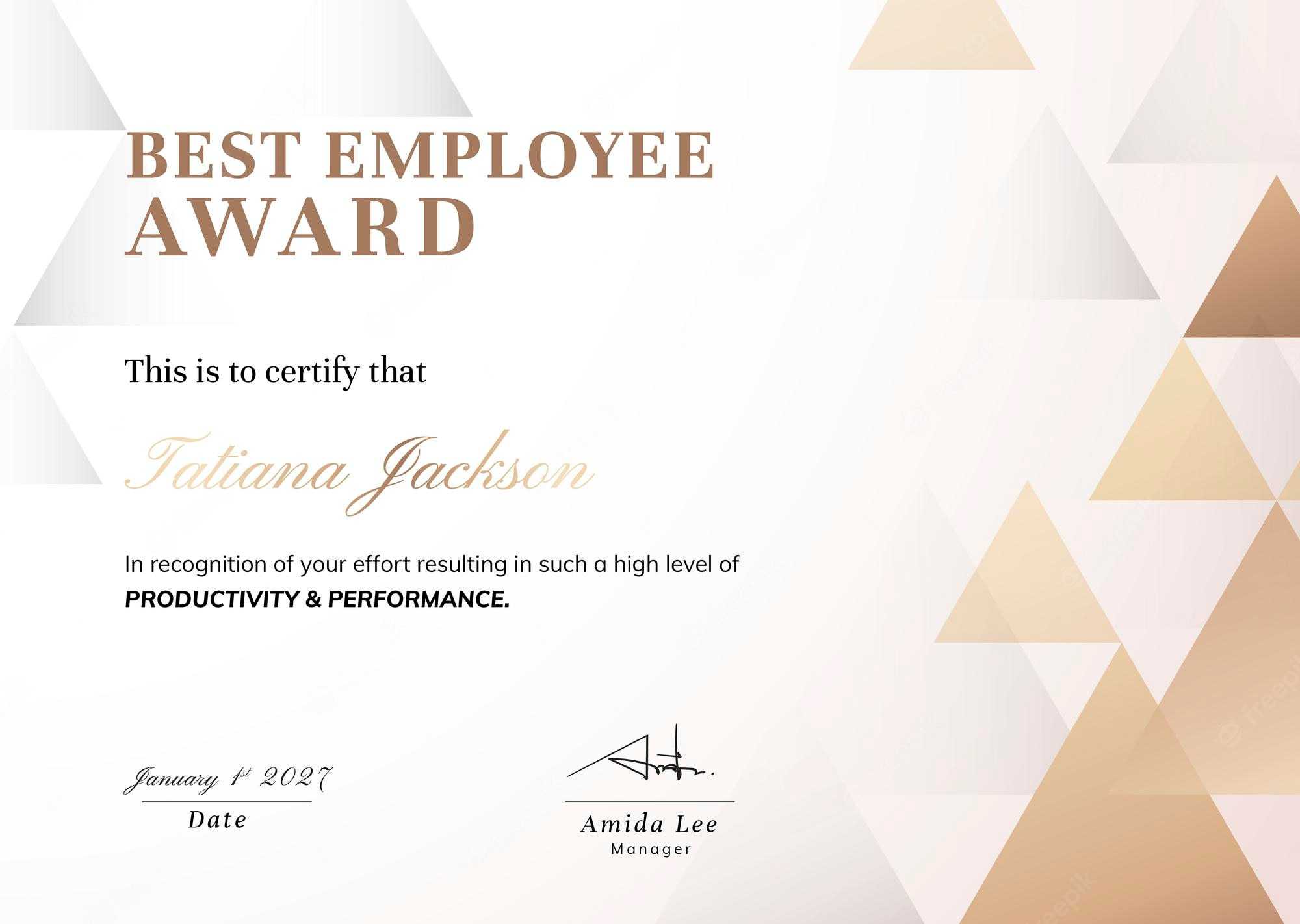 Free Vector  Award Certificate Template, Gold Modern Design For  In Best Employee Award Certificate Templates