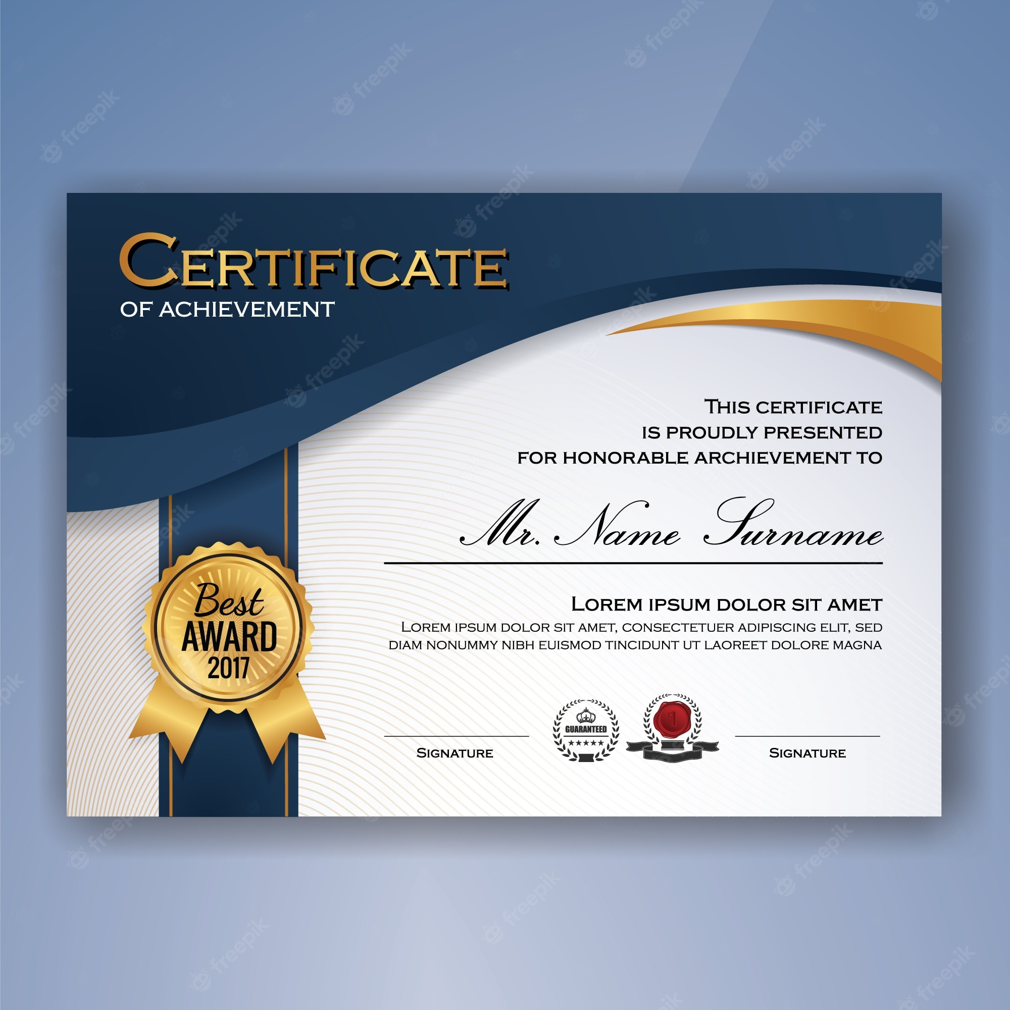 Free Vector  Certificate of achievement template Inside Certificate Of Accomplishment Template Free
