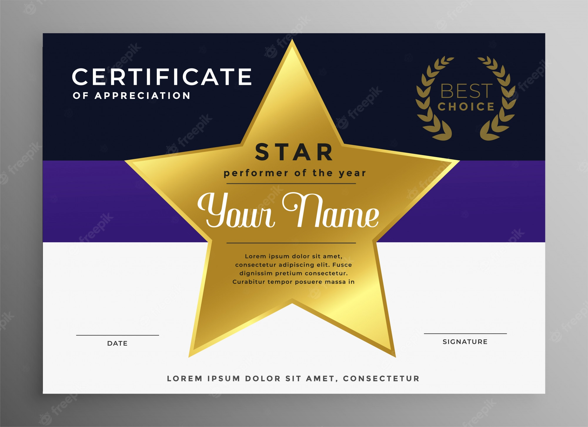 Free Vector  Certificate of appreciation template with golden star For Star Certificate Templates Free