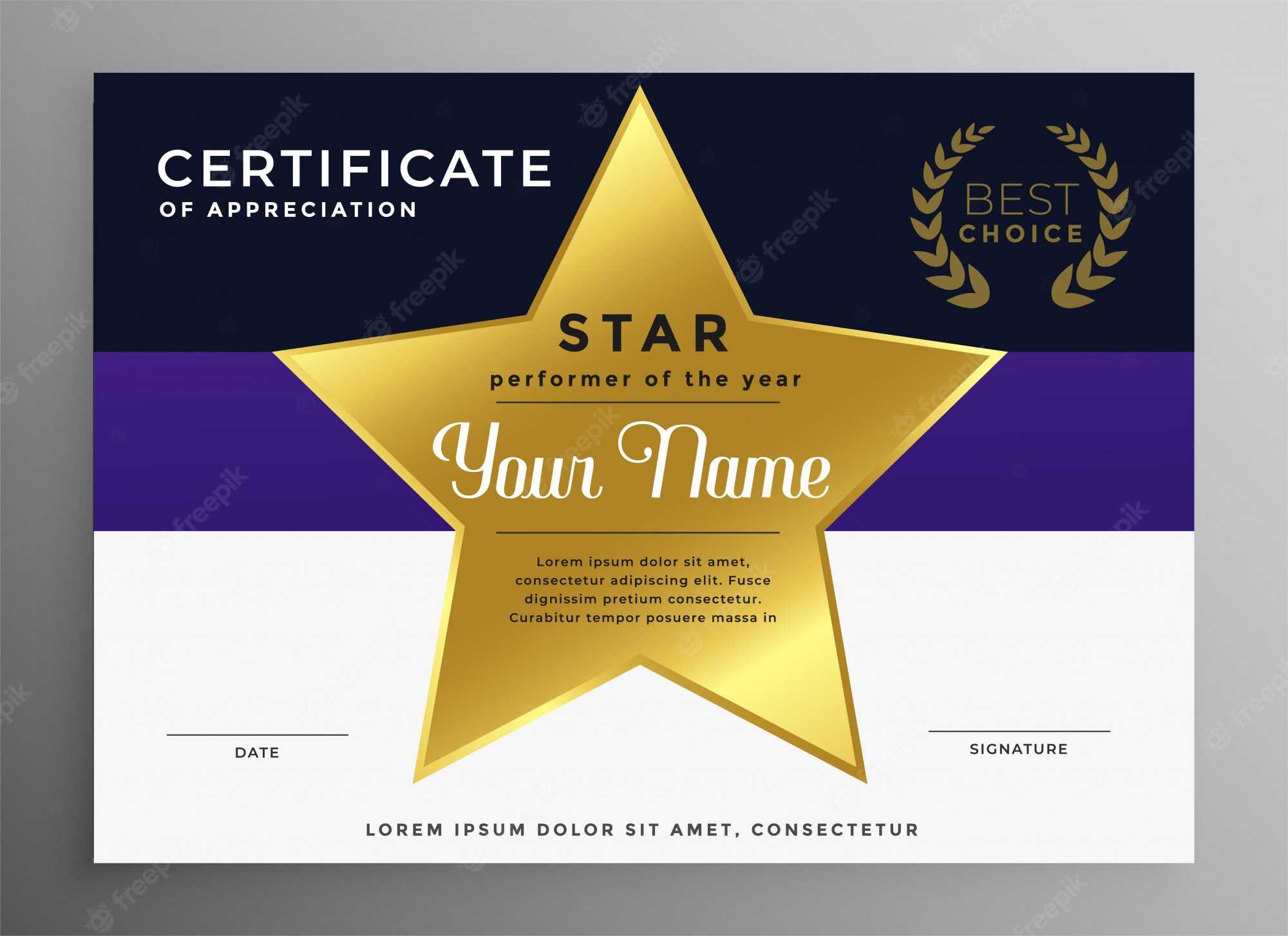 Free Vector  Certificate Of Appreciation Template With Golden Star For Star Certificate Templates Free