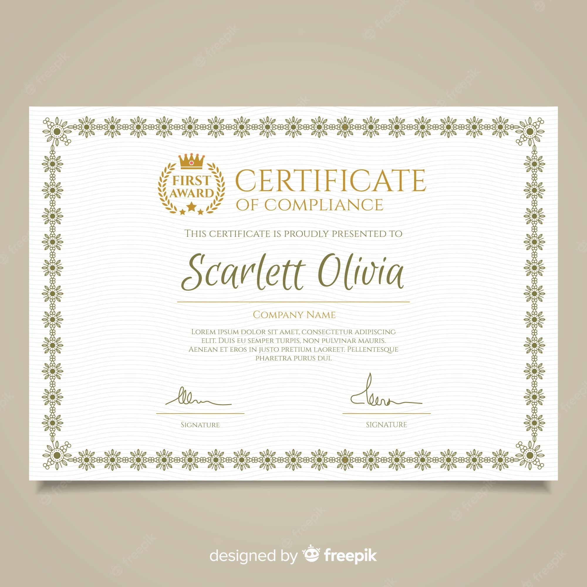 Free Vector  Certificate of compliance template Pertaining To Certificate Of Compliance Template