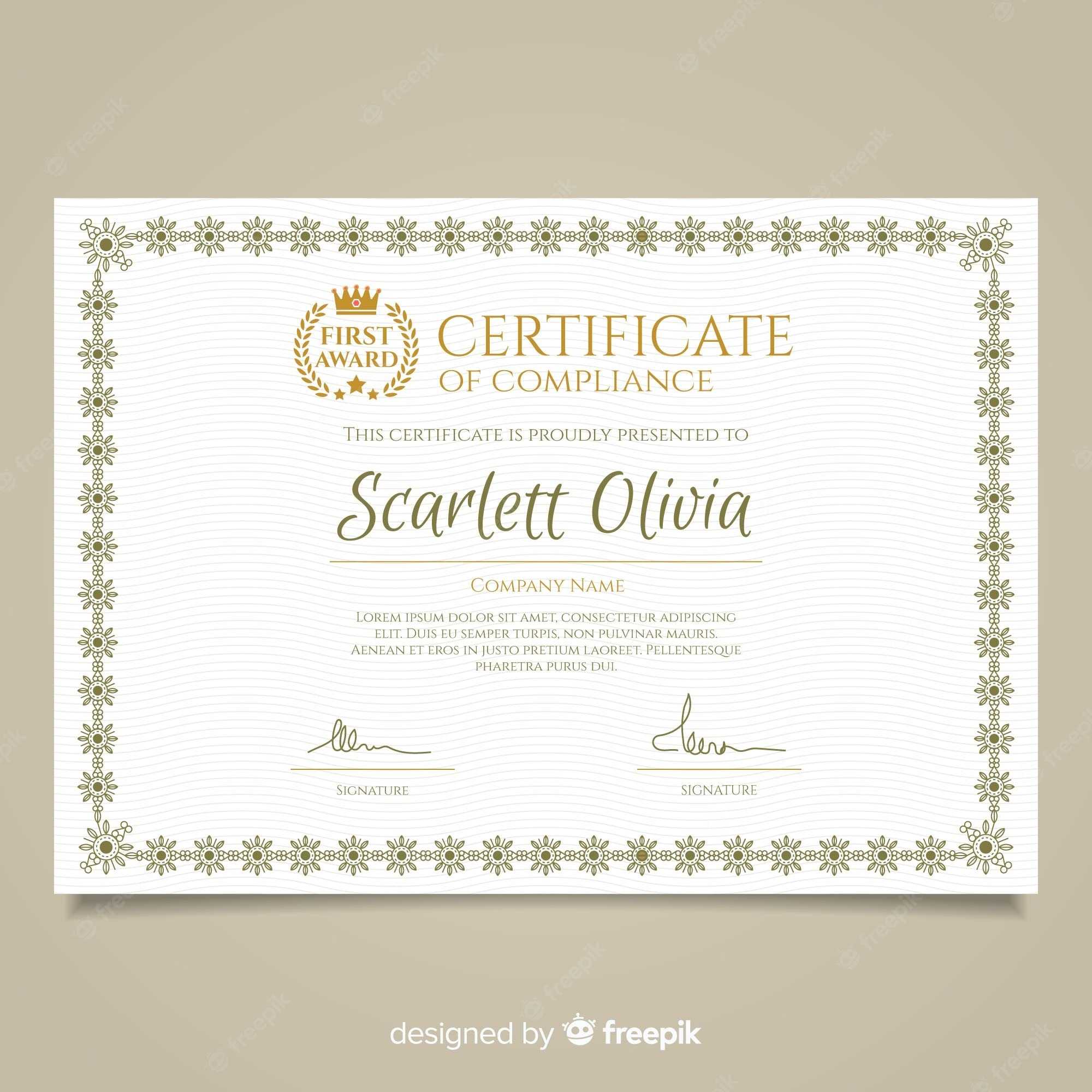 Free Vector  Certificate Of Compliance Template Pertaining To Certificate Of Compliance Template