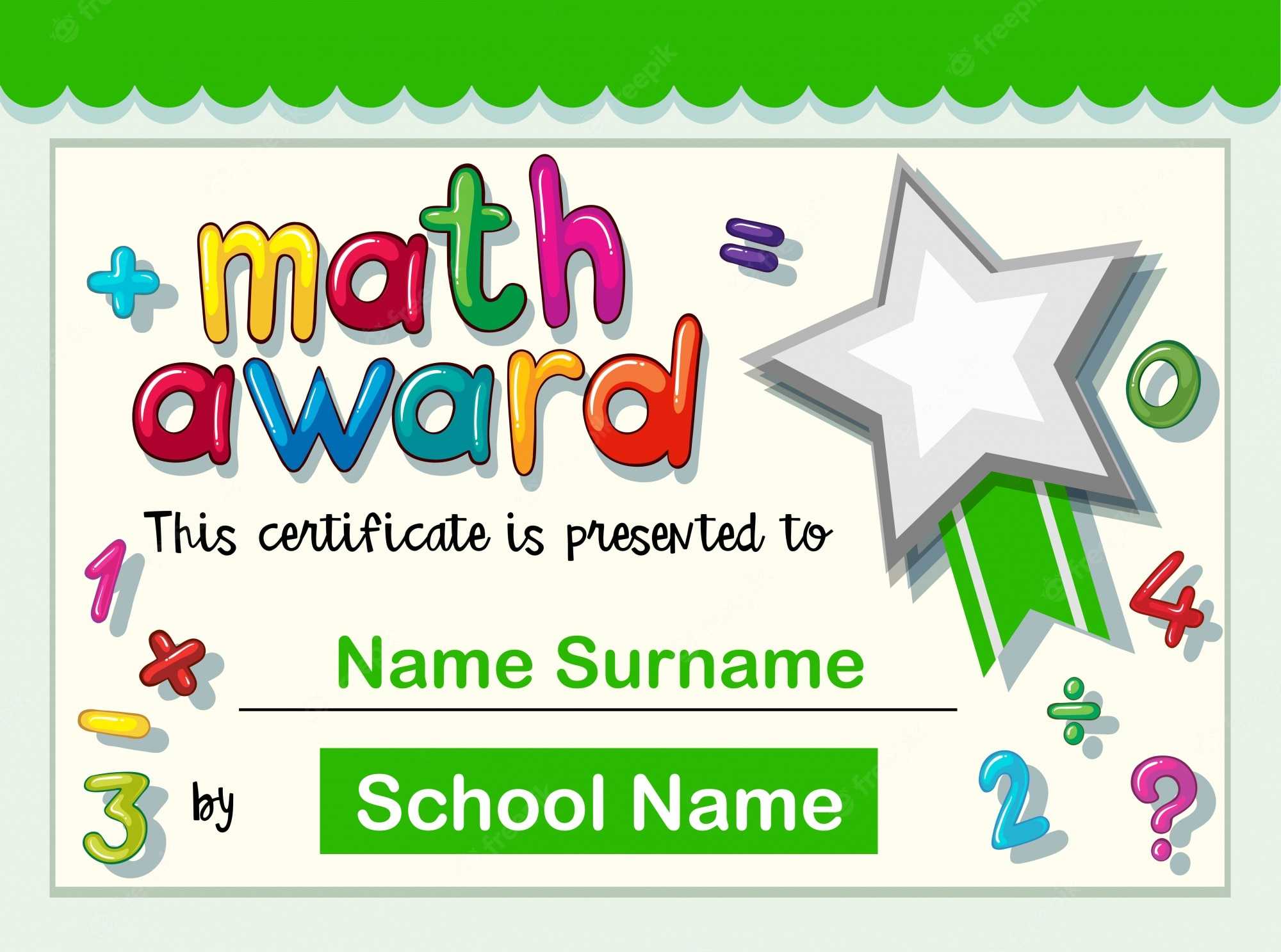 Free Vector  Certificate template for math award Within Math Certificate Template