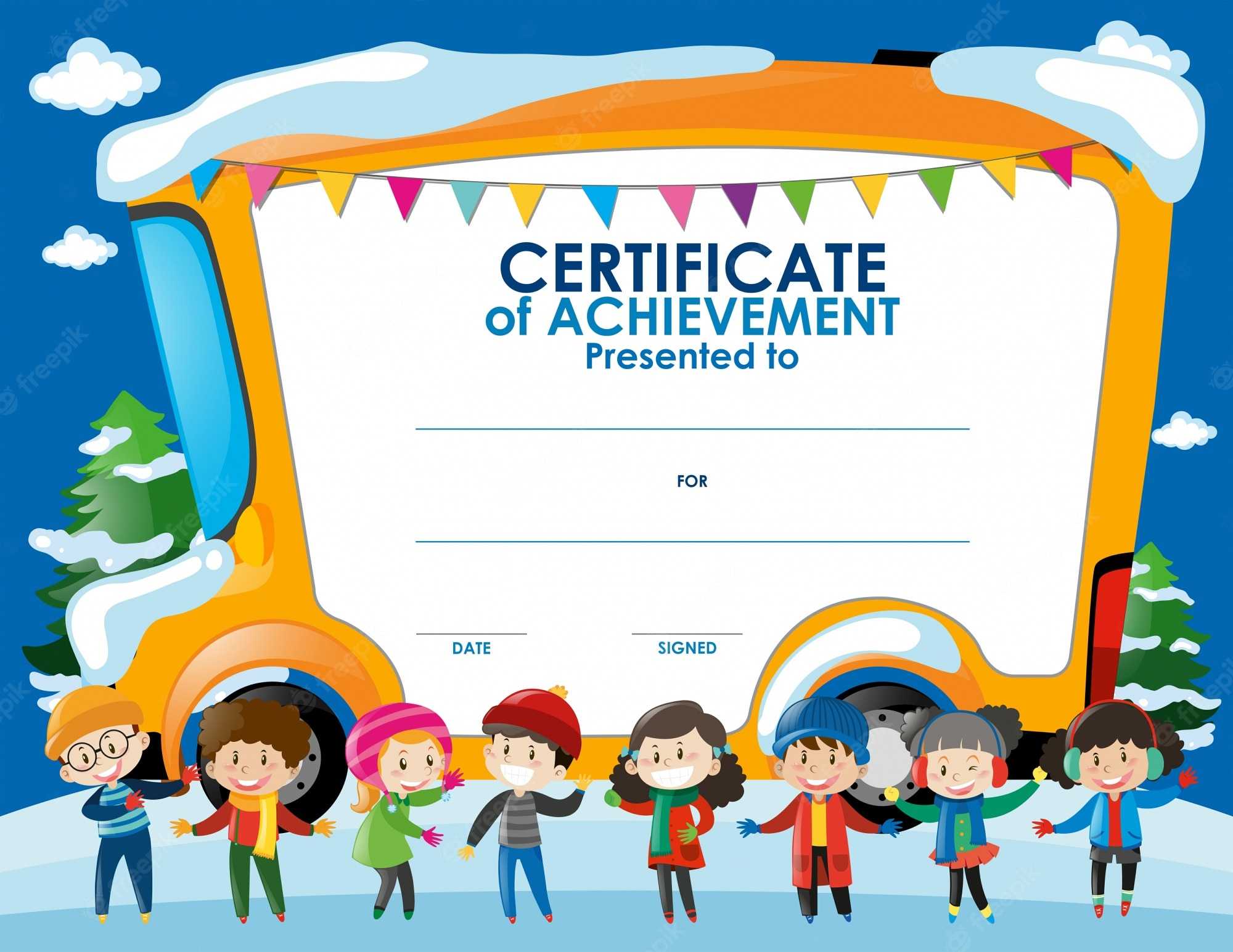 Free Vector Certificate template with children in winter In Free Kids Certificate Templates Free Vector Certificate template with children in winter In Free Kids Certificate Templates