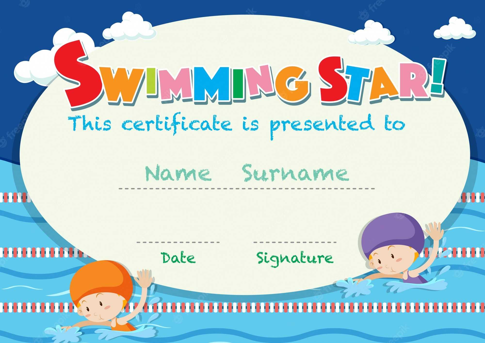 Free Vector Certificate template with kids swimming Inside Swimming Certificate Templates Free Free Vector Certificate template with kids swimming Inside Swimming Certificate Templates Free