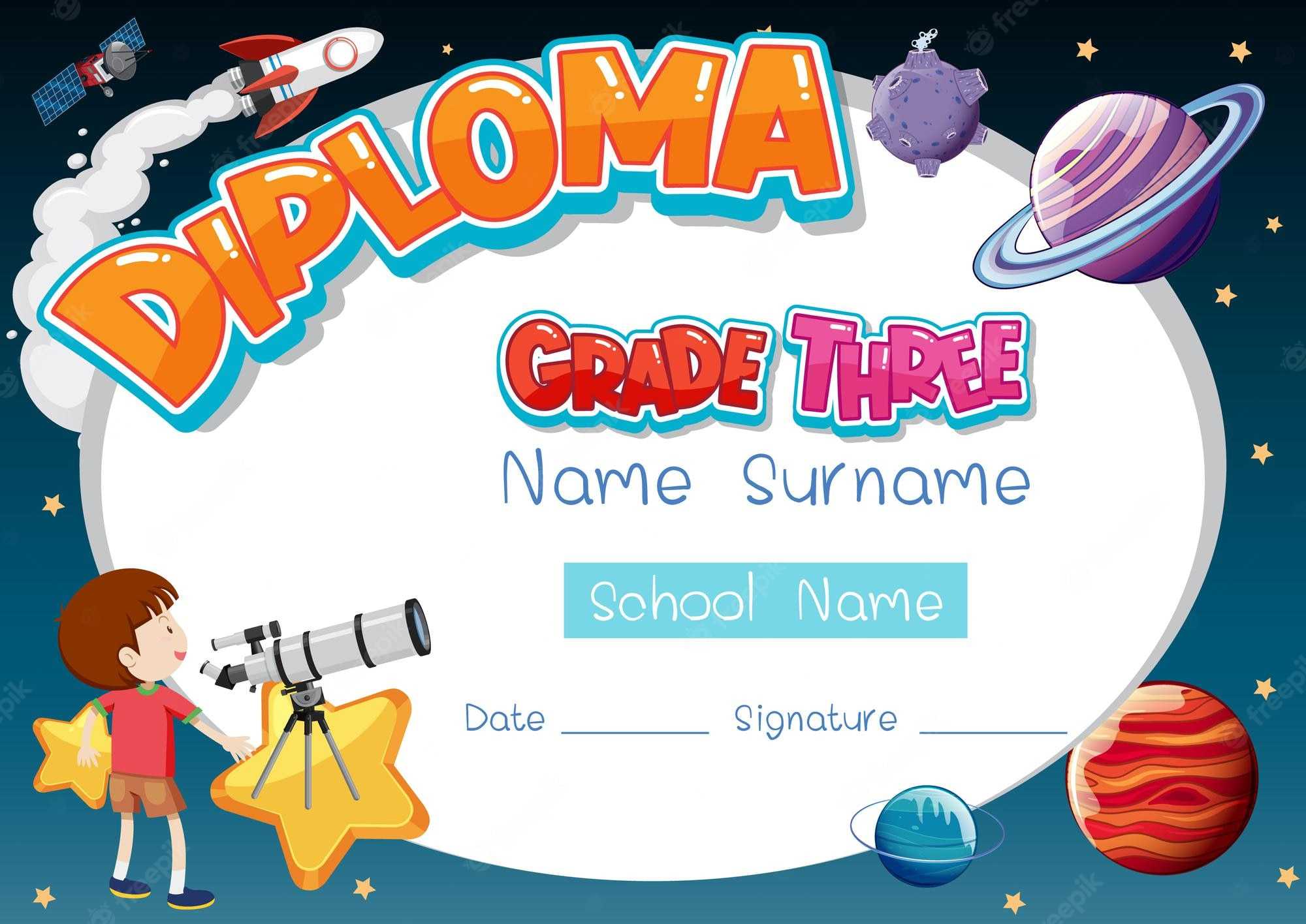 Free Vector  Diploma or certificate template for school kids Inside Preschool Graduation Certificate Template Free