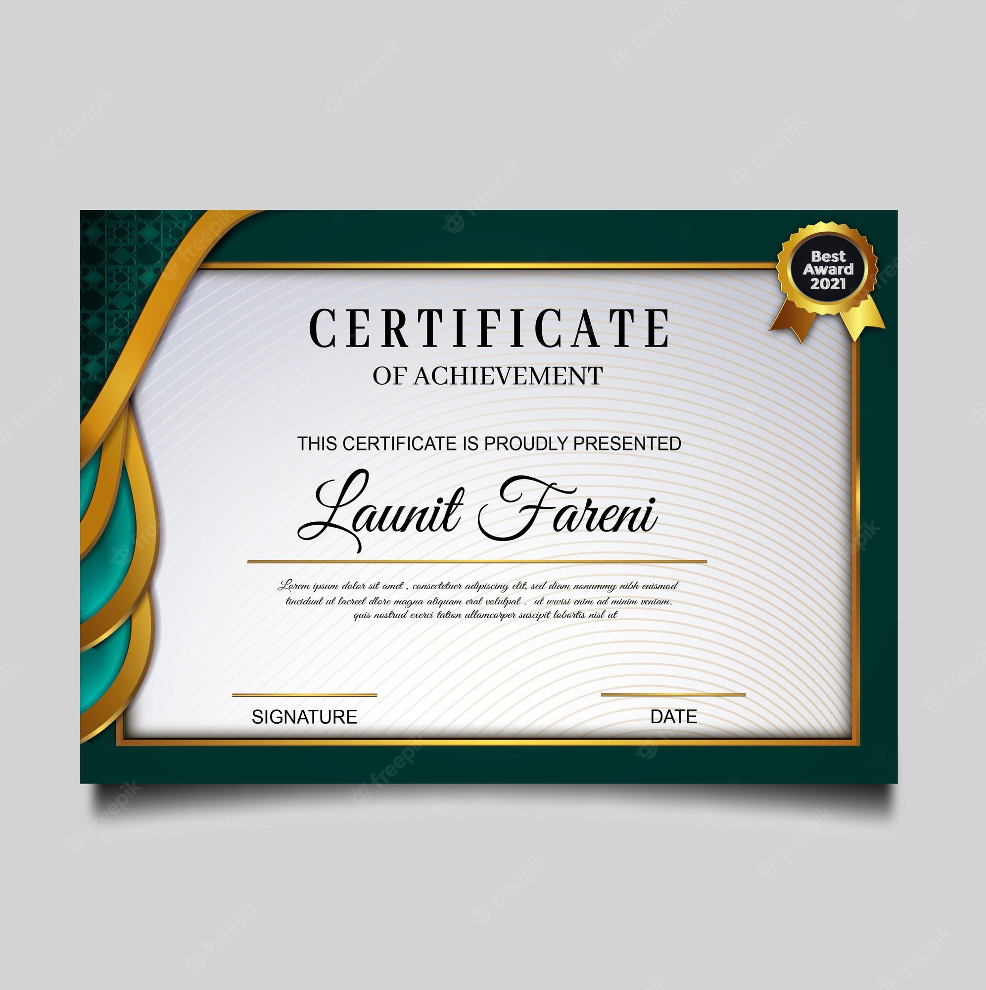 Free Vector  Elegant green certificate of achievement template Throughout Certificate Of Accomplishment Template Free
